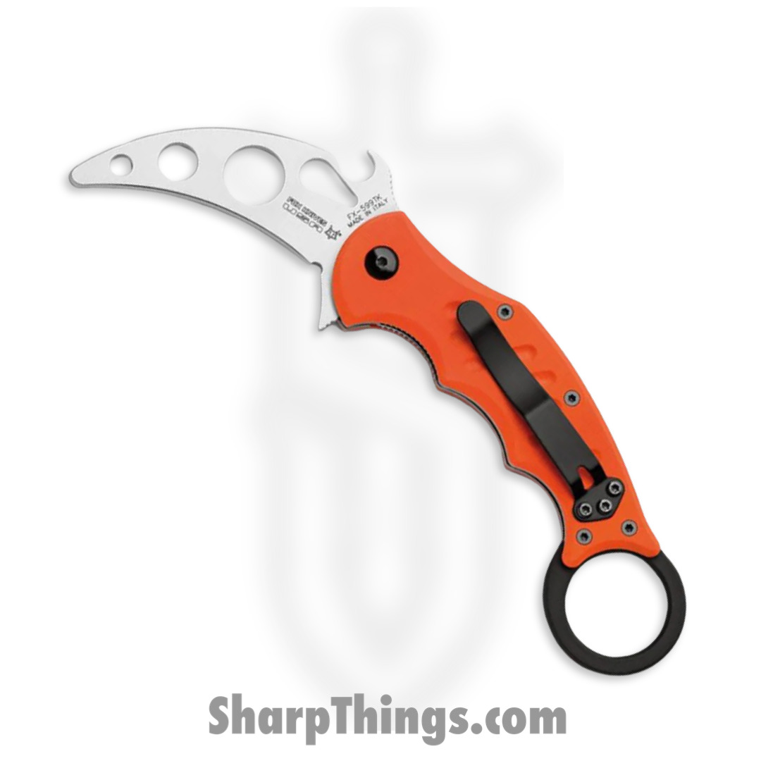 Fox Knives - Fox599TK - Small Karambit Trainer - Folding Knife - 440C Stainless Steel Satin Emerson Wave - G 10 - Orange