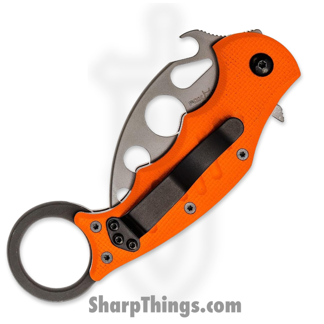 Fox Knives - Fox599TK - Small Karambit Trainer - Folding Knife - 440C Stainless Steel Satin Emerson Wave - G 10 - Orange - Image 3
