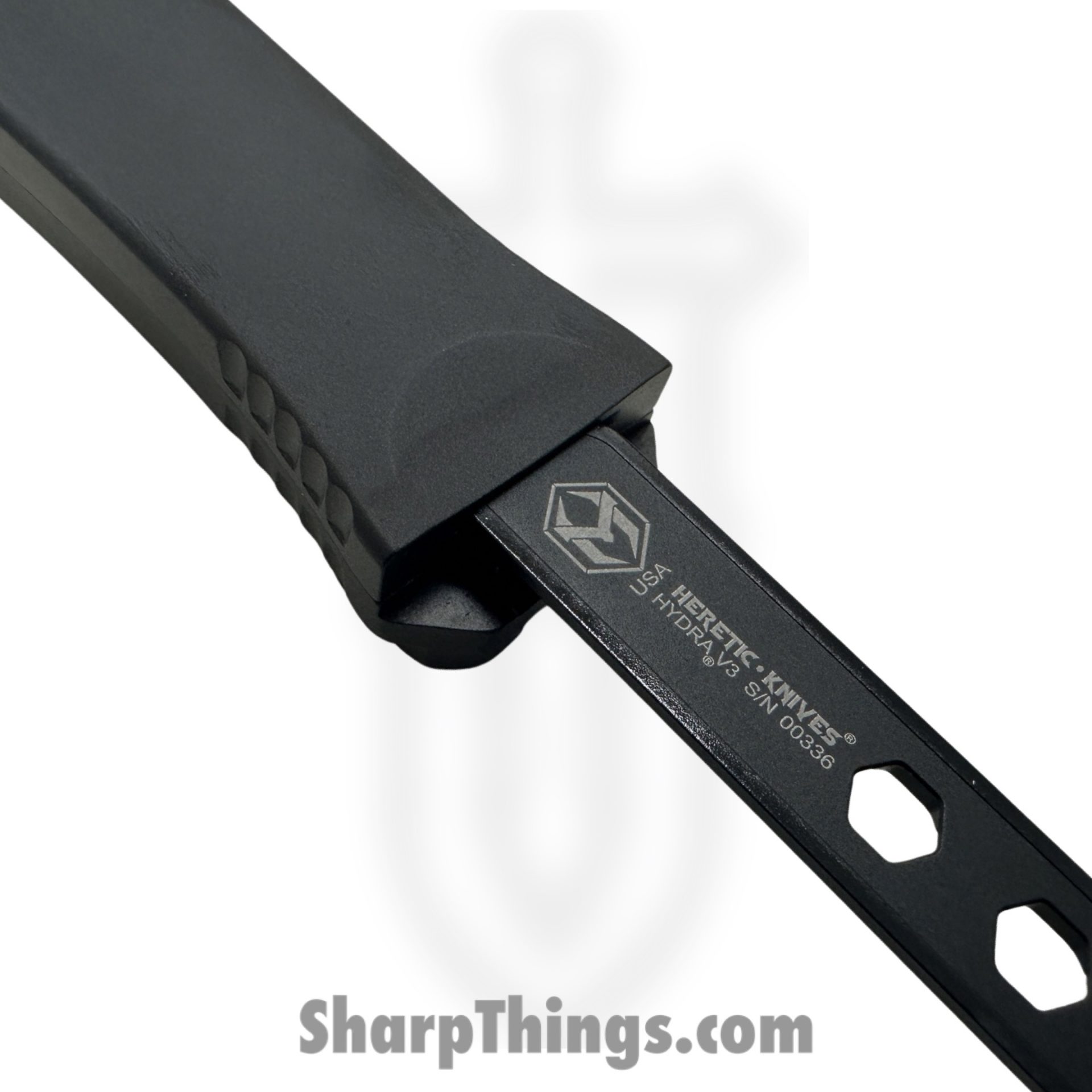 Heretic Knives - H008-6A-T - Hydra Tactical - OTF Auto - CPM Magnacut DLC Recurve - Aluminum - Black - Image 5