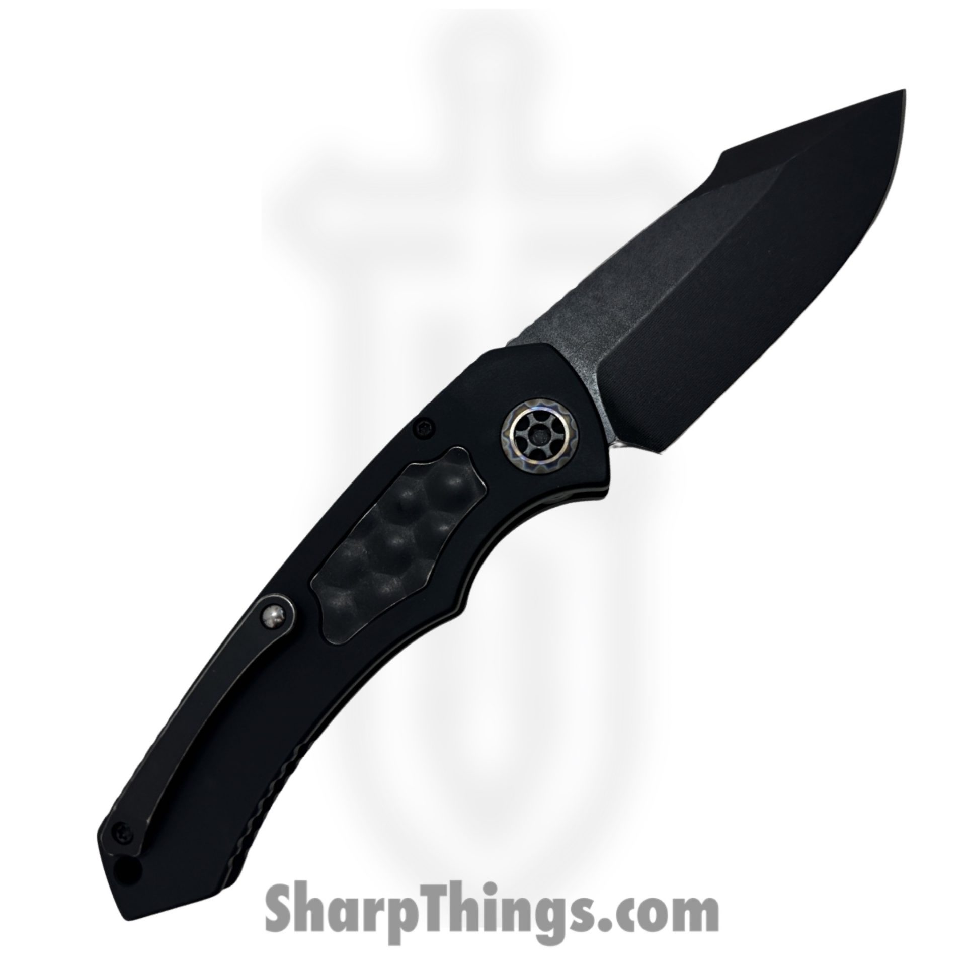 Heretic Knives - H048-8A - Pariah - Automatic Knife - CPM Magnacut Battleworn DLC Drop Point - Aluminum with Stainless Steel Bubble Inlay - Black - Image 2