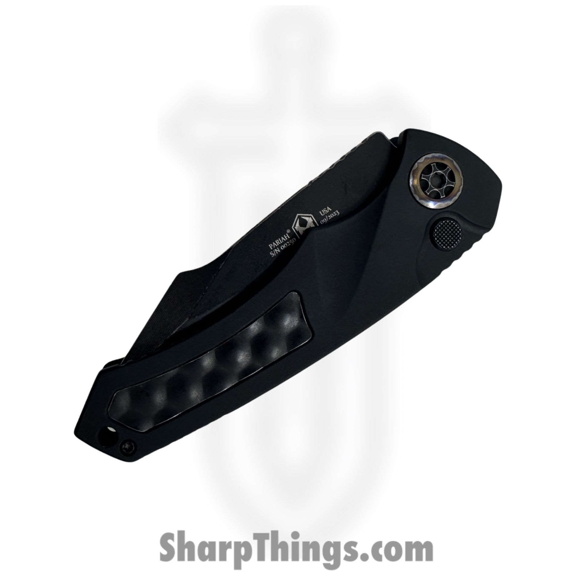 Heretic Knives - H048-8A - Pariah - Automatic Knife - CPM Magnacut Battleworn DLC Drop Point - Aluminum with Stainless Steel Bubble Inlay - Black - Image 5