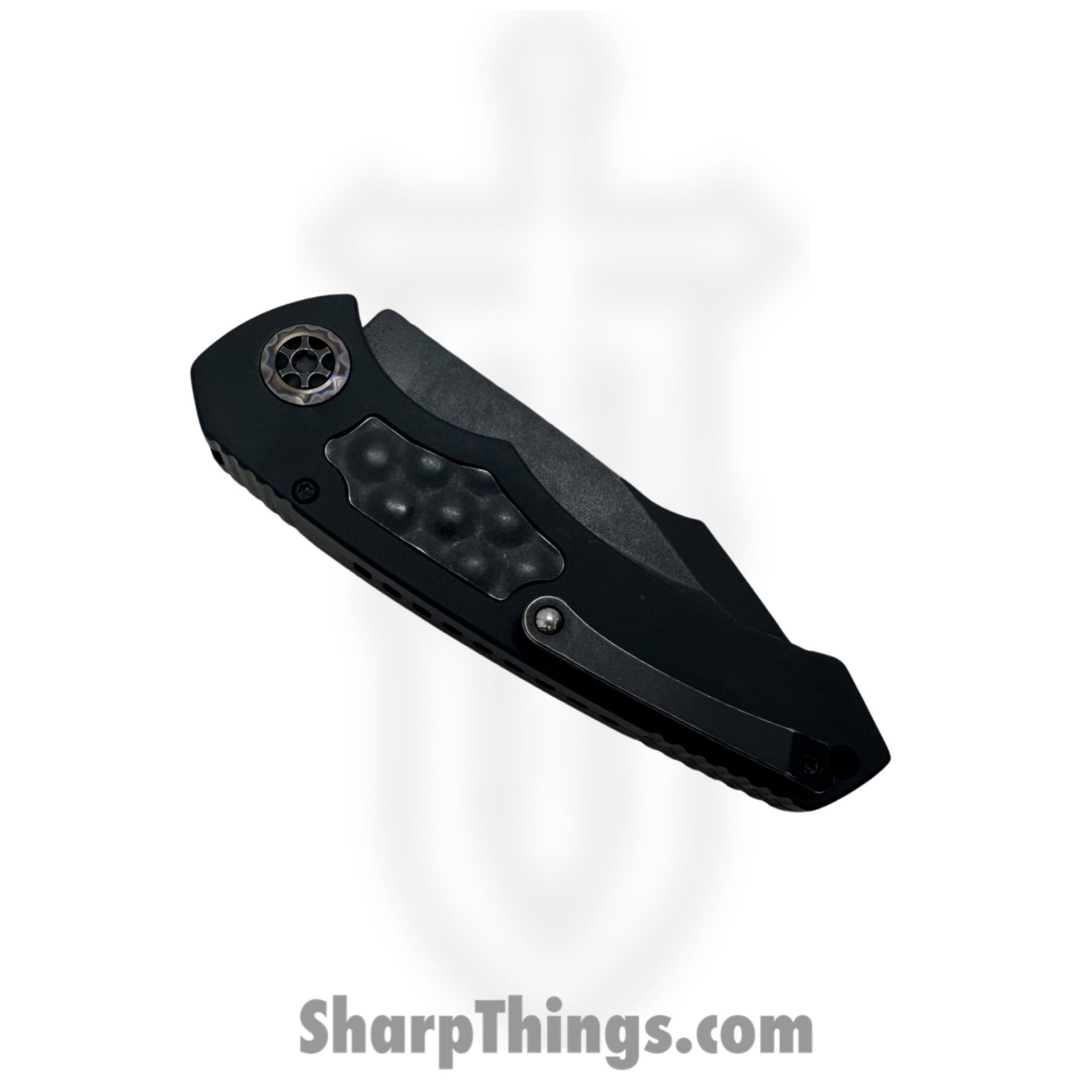 Heretic Knives - H048-8A - Pariah - Automatic Knife - CPM Magnacut Battleworn DLC Drop Point - Aluminum with Stainless Steel Bubble Inlay - Black - Image 4