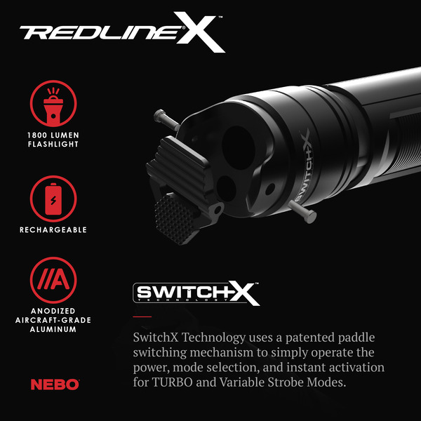 Nebo - NEB-FLT-0008 - Redline X - 1800 Lumen Flashlight - Aluminum - Black - Image 6