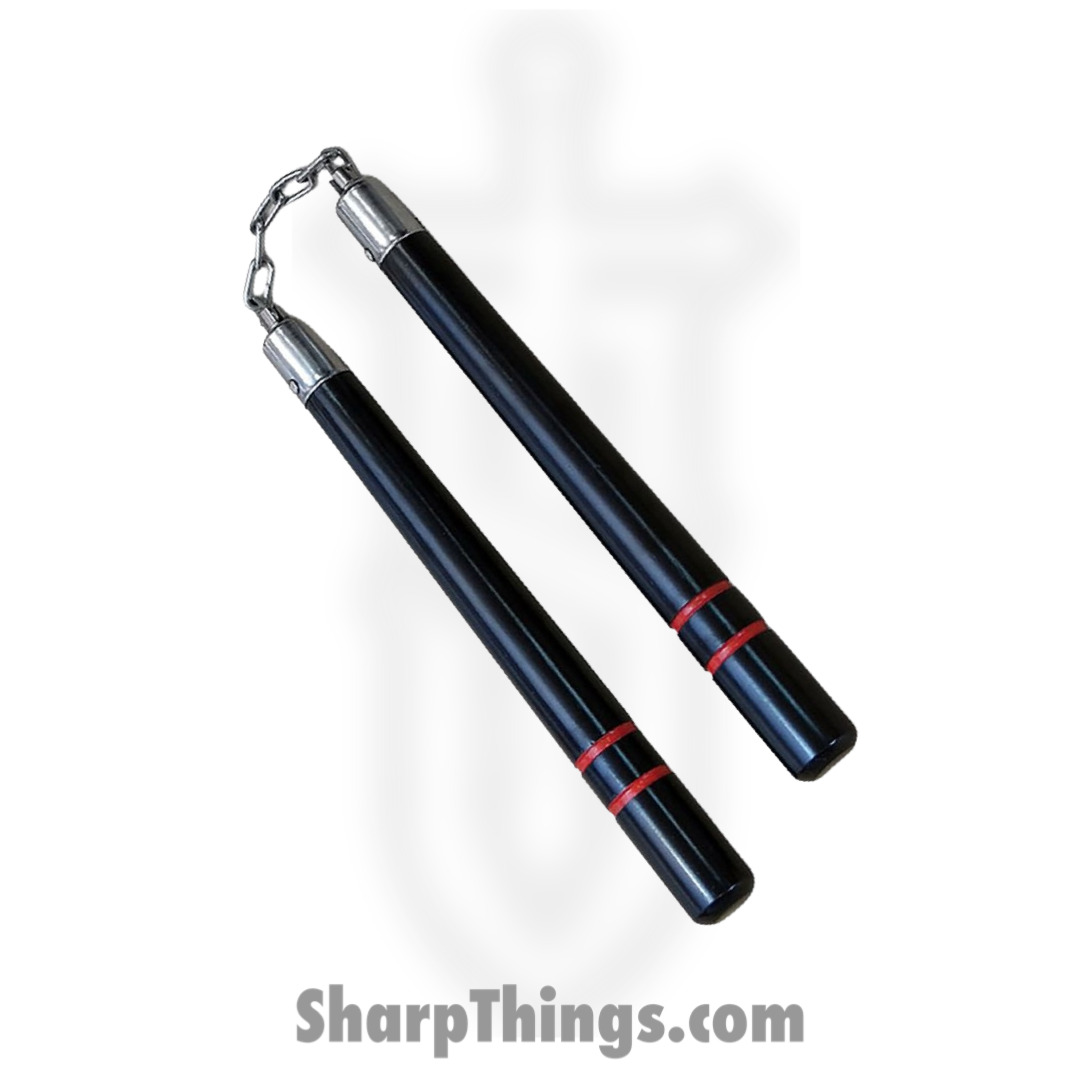 VOC - 1001-BK - 12" Nunchucks - Wood - Black Red