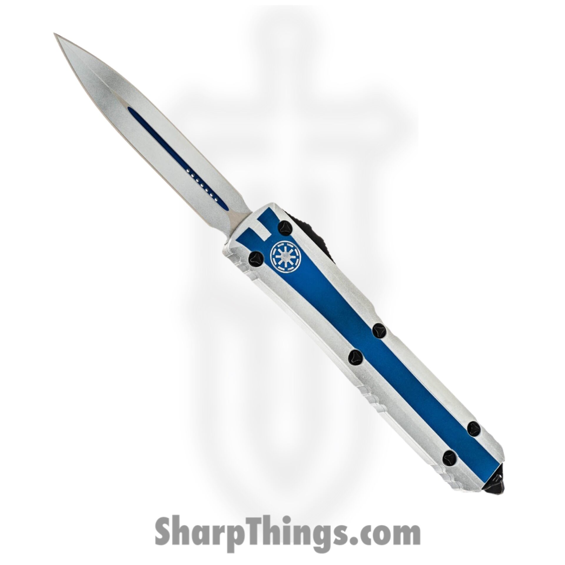 Microtech - 122-1CO - Ultratech D/E Clone Trooper - OTF Auto - M390 Cerakote Dagger - 6061-T6 Aluminum - White Blue