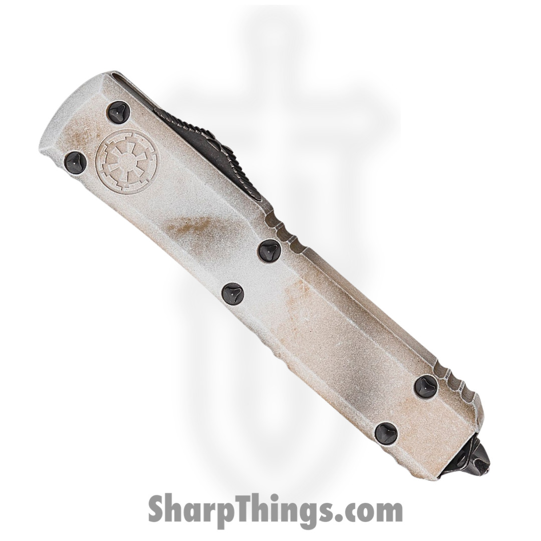 Microtech - 121-1SAD - Ultratech Sandtrooper - OTF Auto - M390 Cerakote Drop Point - 6061-T6 Aluminum - White Sandtrooper Mil-Spec Hard Coat Anodizing - Image 3