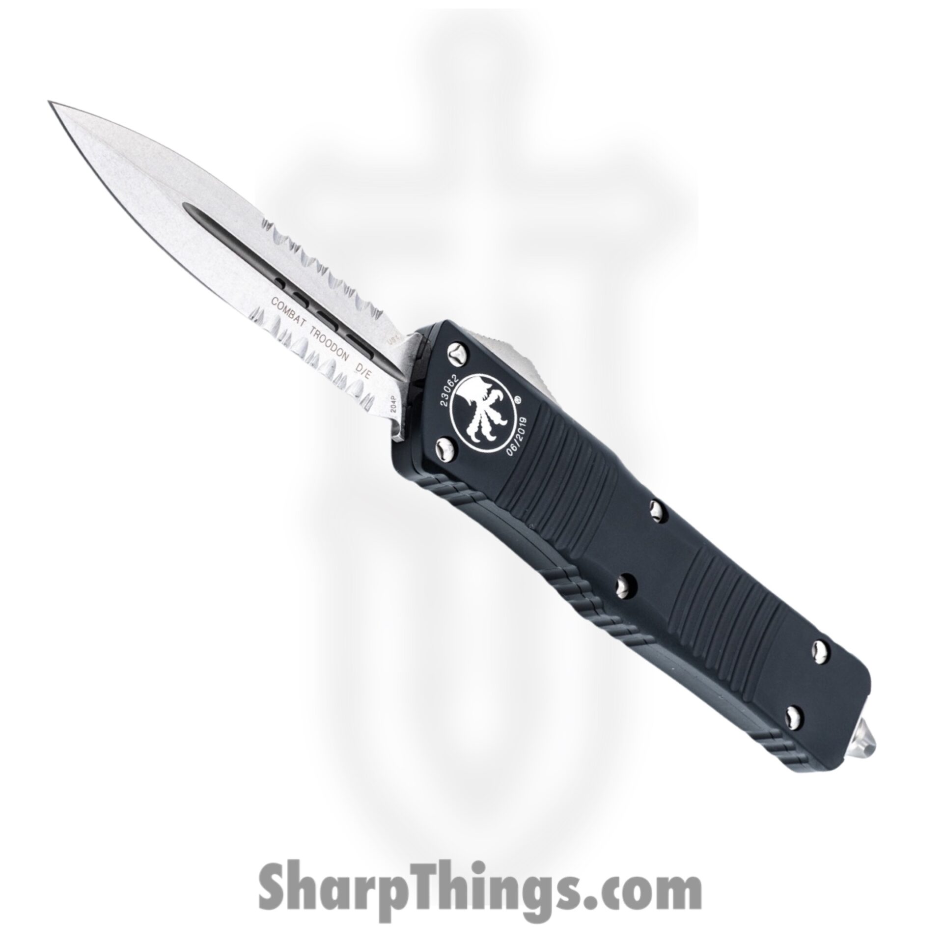 Microtech - 142-11 - Combat Troodon D/E P/S - OTF Auto - Bohler Elmax, M390, or 204P Stonewash Dagger - 6061-T6 Aluminum - Black