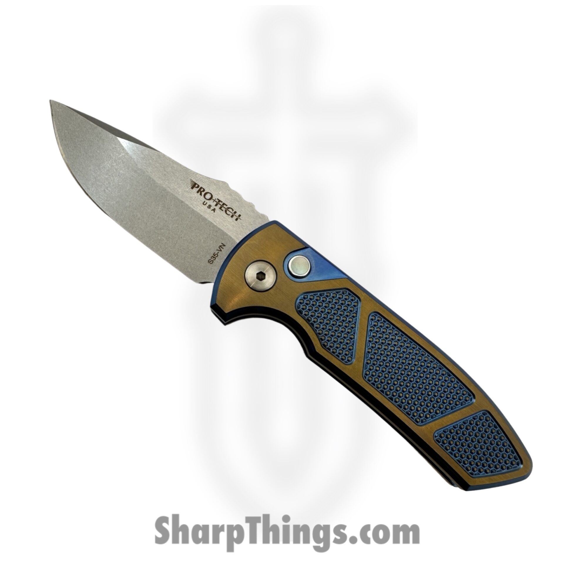 ProTech - 2023 SBR Custom 006 - SBR Custom Titanium Auto - Automatic Knife - S35VN Stonewash - Knurled Titanium - Blue|Bronze
