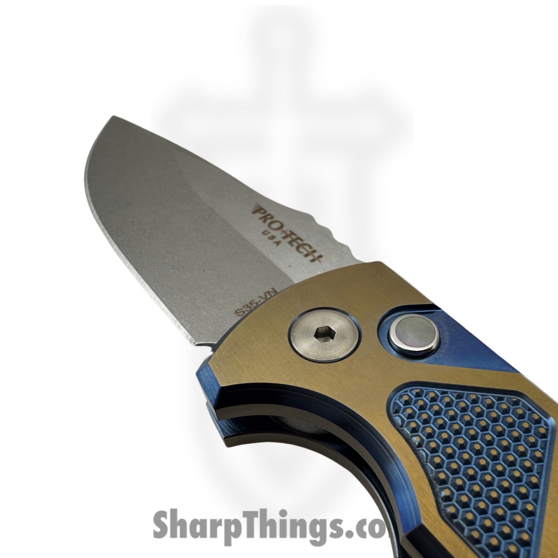ProTech - 2023 SBR Custom 006 - SBR Custom Titanium Auto - Automatic Knife - S35VN Stonewash - Knurled Titanium - Blue|Bronze - Image 3