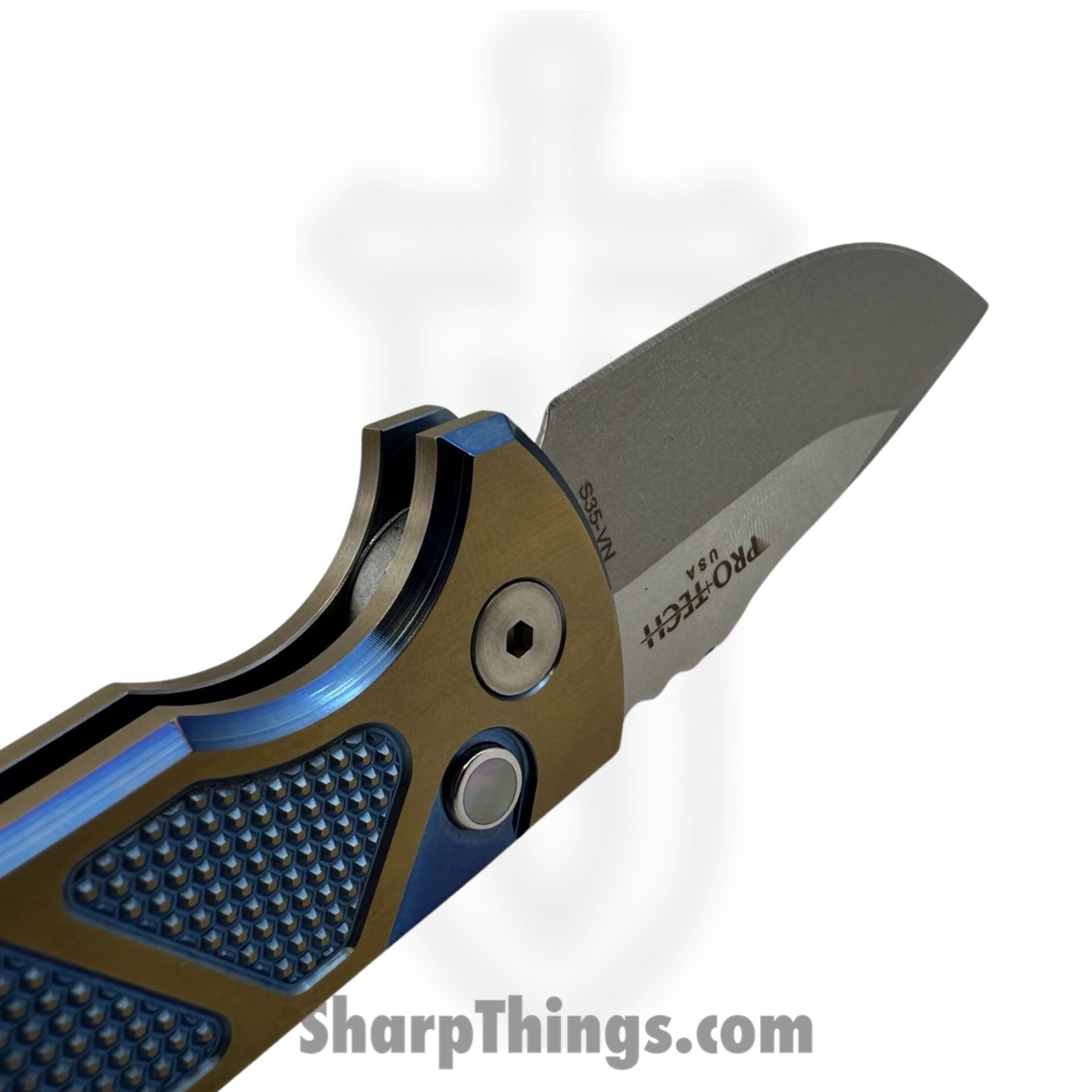 ProTech - 2023 SBR Custom 006 - SBR Custom Titanium Auto - Automatic Knife - S35VN Stonewash - Knurled Titanium - Blue|Bronze - Image 4