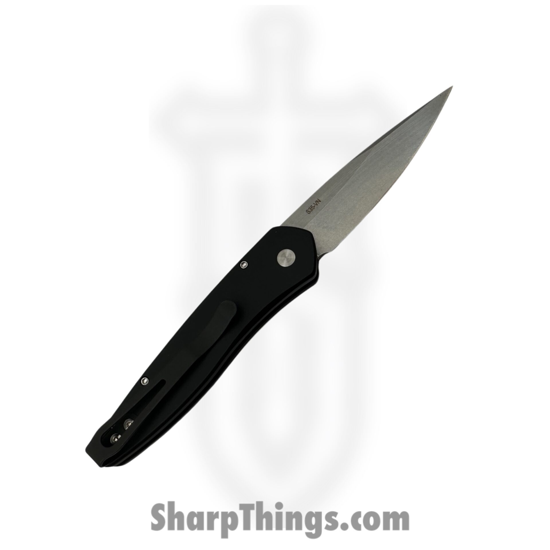 ProTech - 3436 - Newport - Automatic Knife - S35VN Stonewash Spear Point - 6061-T6 Aluminum 3D Wave Pattern - Black - Image 2