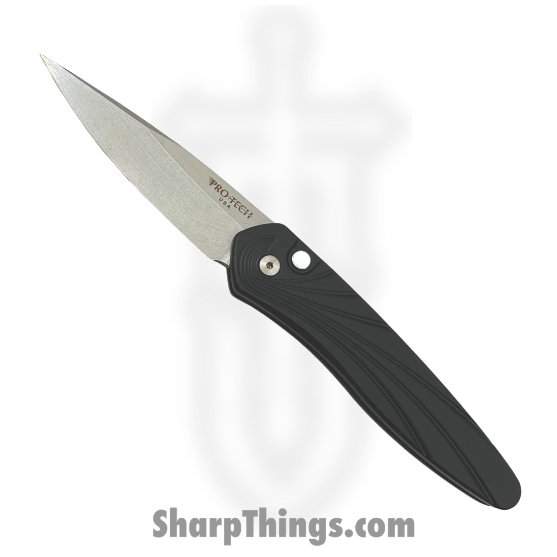 ProTech - 3436 - Newport - Automatic Knife - S35VN Stonewash Spear Point - 6061-T6 Aluminum 3D Wave Pattern - Black