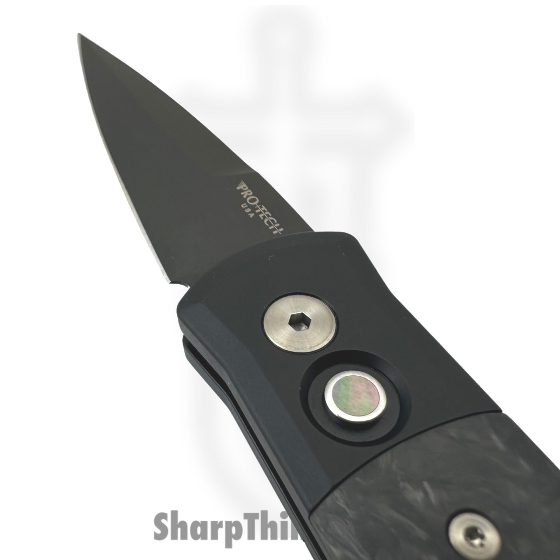 ProTech - 7FC32 - Godson - Automatic Knife - 154CM Black Spear Point - 6061-T6 Aluminum Fat Carbon Dark Matter Inlay - Purple - Image 5