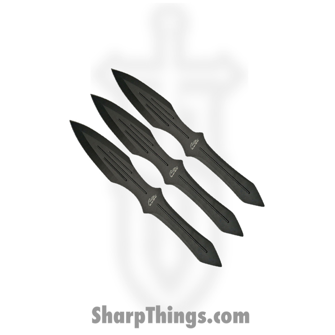 Rite Edge - CN211230BK - 3 Piece Throwing Set - Fixed Blade Knife - Stainless Steel Coated - Skeletonized - Black
