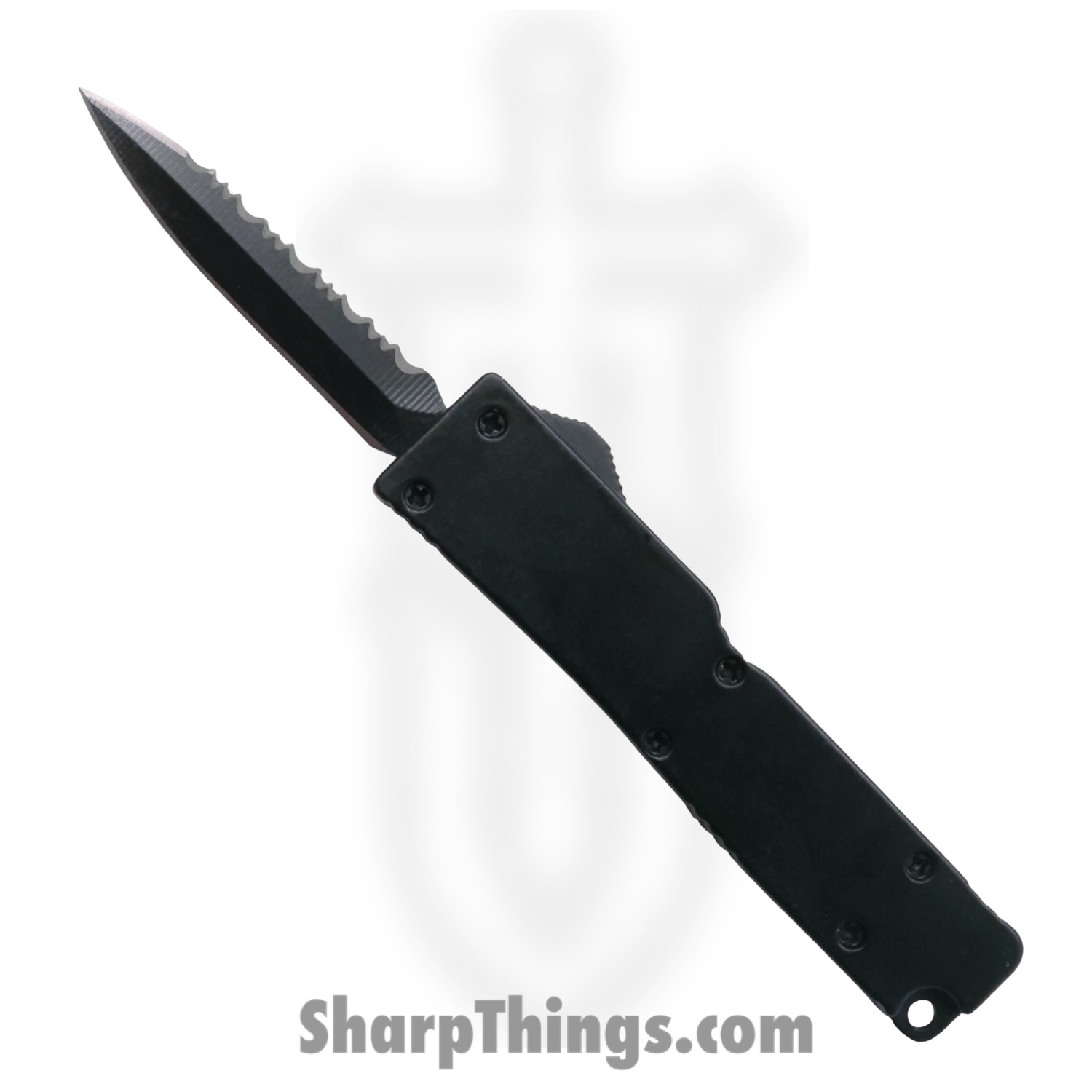 VOC - DT5S-DBS-BK - 5 inch Half Serrated Firecracker A1 - OTF Auto - 440 Stainless Steel Black Dagger - Steel - Black