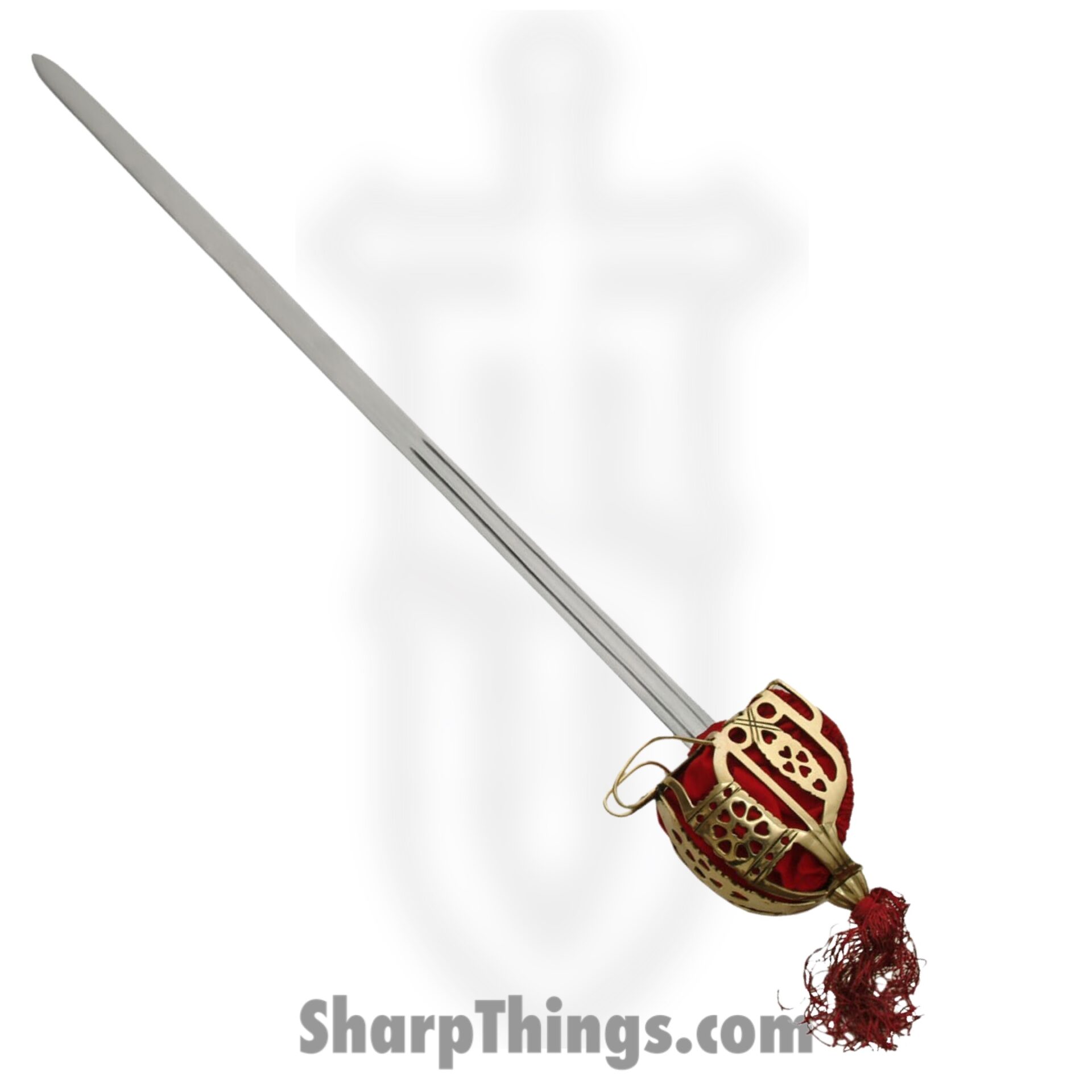 Universal Swords - ICS-824 - Historically Correct Scottish Highlander Basket Hilt Broadsword - Fixed Blade Knife - 440 Stainless Steel Stainless Sword - Gold Plated Steel - Red