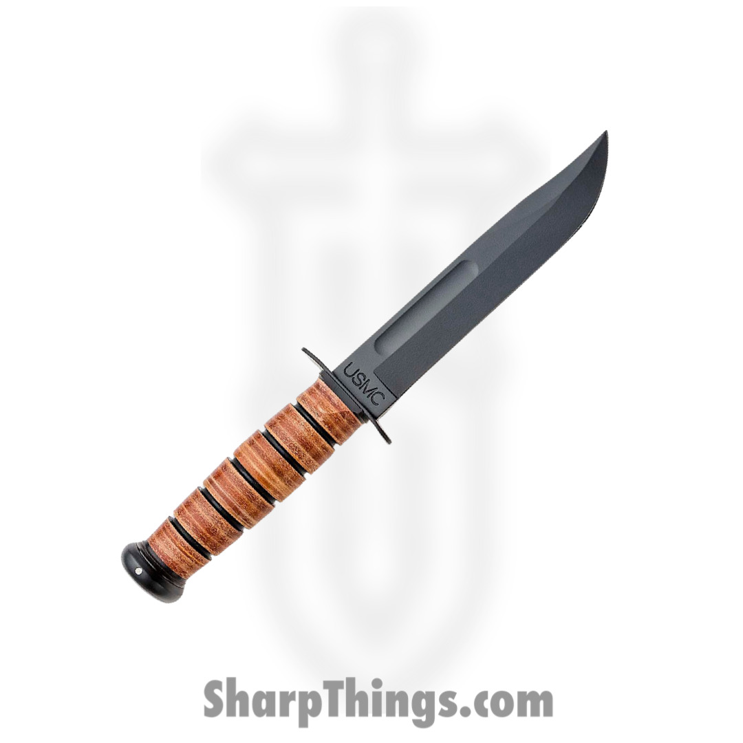 Ka-Bar - KA5017 - USMC Fighting Knife - Fixed Blade Knife - 1095 Carbon Coated Clip Point - Stacked Leather - Brown - Image 2