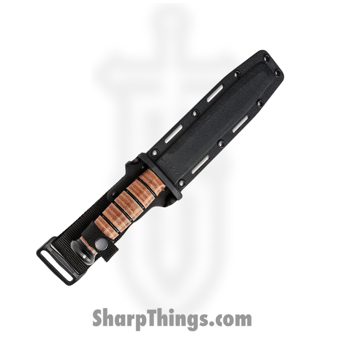 Ka-Bar - KA5017 - USMC Fighting Knife - Fixed Blade Knife - 1095 Carbon Coated Clip Point - Stacked Leather - Brown - Image 3