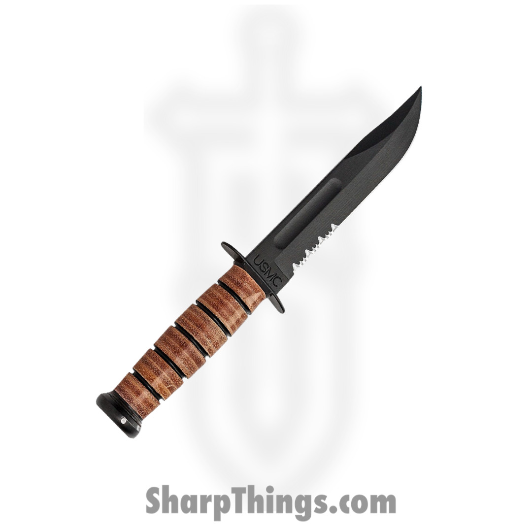 Ka-Bar - KA5018 - USMC Fighting Knife - Fixed Blade Knife - 1095 Carbon Coated Clip Point - Stacked Leather - Brown - Image 2
