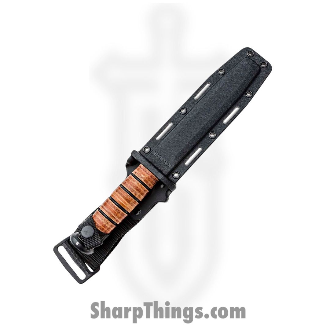 Ka-Bar - KA5018 - USMC Fighting Knife - Fixed Blade Knife - 1095 Carbon Coated Clip Point - Stacked Leather - Brown - Image 3