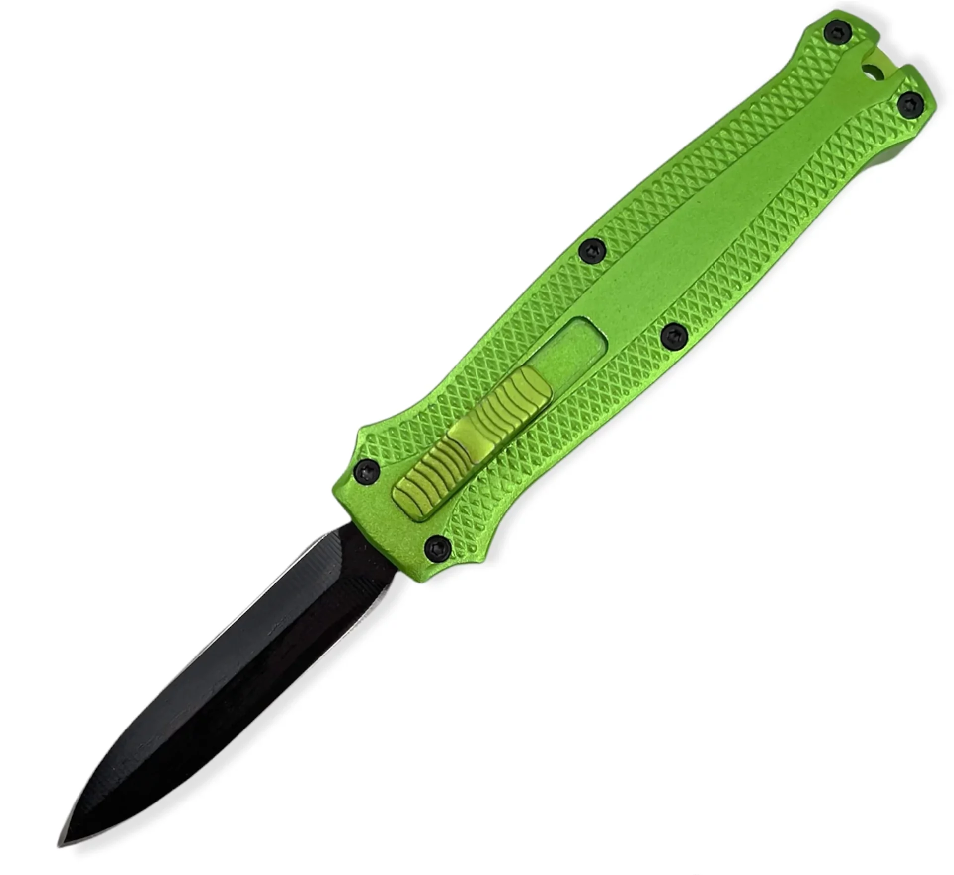VOC - M-6-GN - Mighty Mini Pocket Knife - OTF Auto - Stainless Coated Dagger - Aluminum - Green