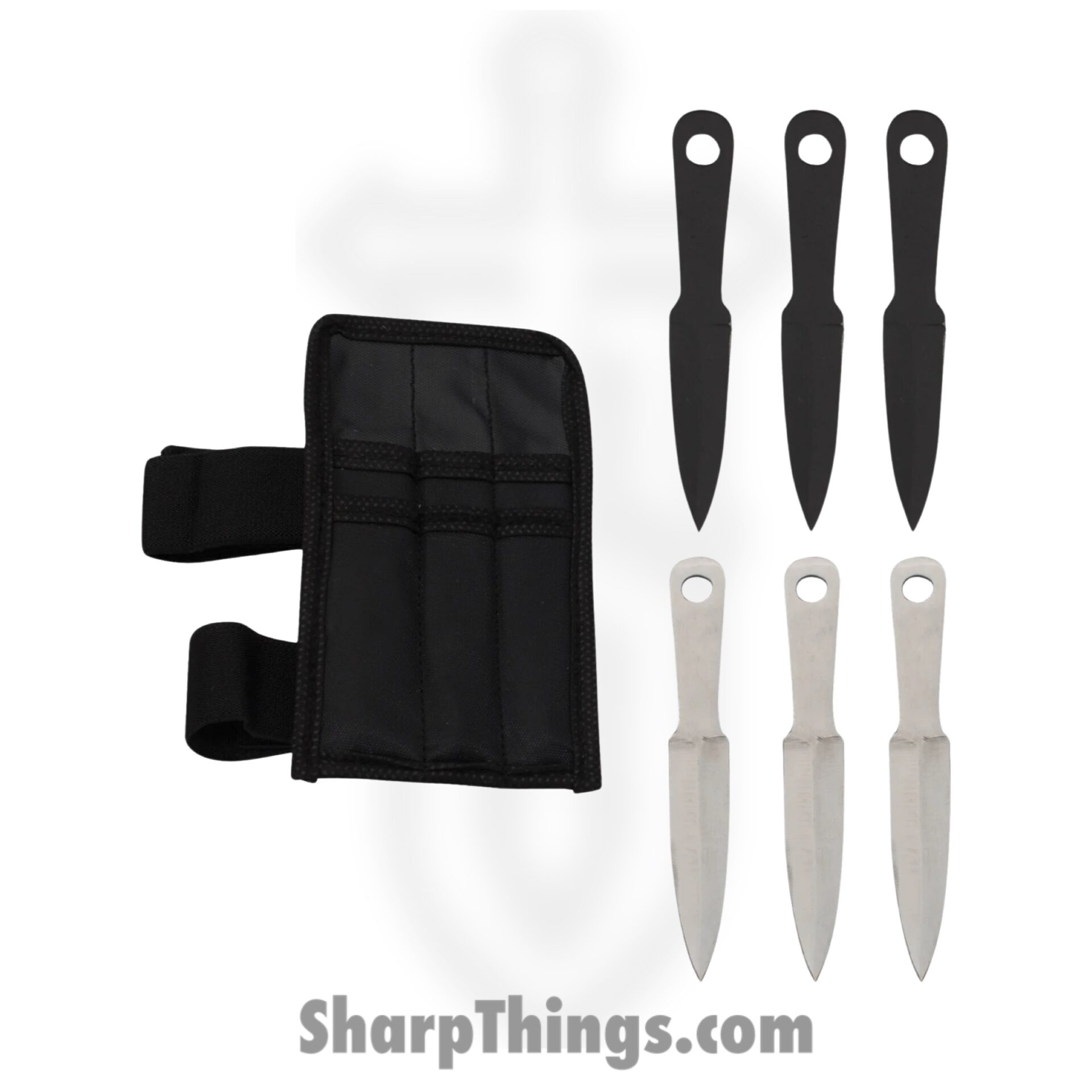Tiger Throwers - TK-185-6-BS - 6 Piece 4.5 inch Mini Throwing Knives w/ Wrist Carrying Case - Fixed Blade Knife - Stainless Steel Black Stainless Dagger - Stainless - Black