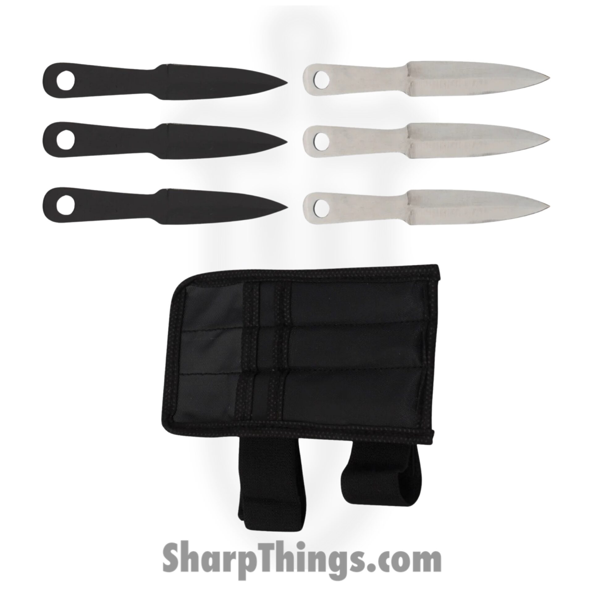 Tiger Throwers - TK-185-6-BS - 6 Piece 4.5 inch Mini Throwing Knives w/ Wrist Carrying Case - Fixed Blade Knife - Stainless Steel Black Stainless Dagger - Stainless - Black - Image 4