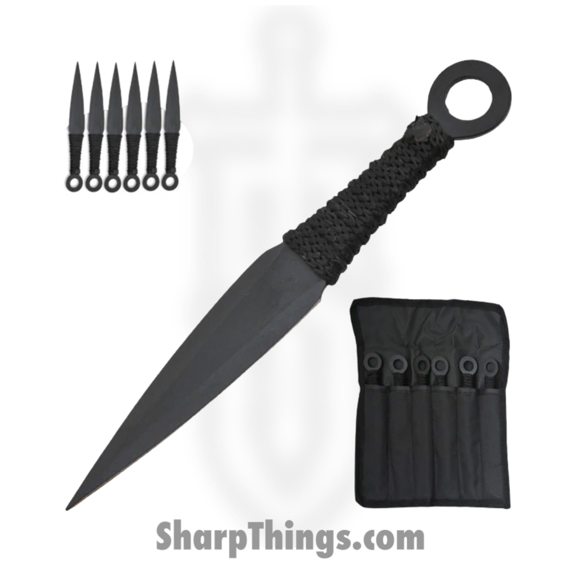 Tiger Throwers - TK-868-6-6-BK - 6 Piece Naruto Kunai Anime Throwing Knife Set - Fixed Blade Knife - Naruto Black Dagger - Paracord Steel - Black
