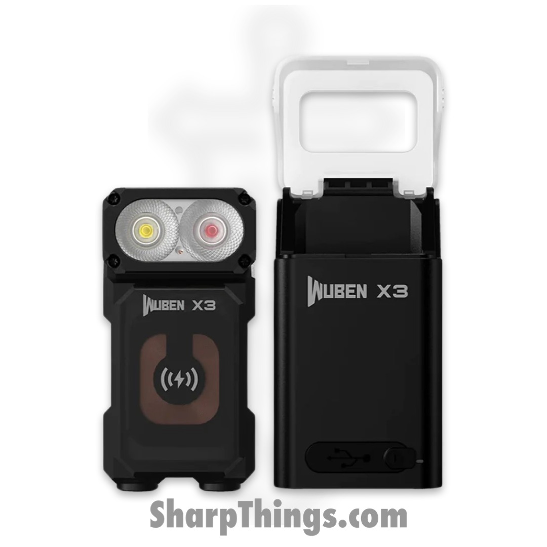 Wuben - WX3CHBX-BLK - Wuben X3 Owl EDC Flashlight and 3000mah Charging Box - Black
