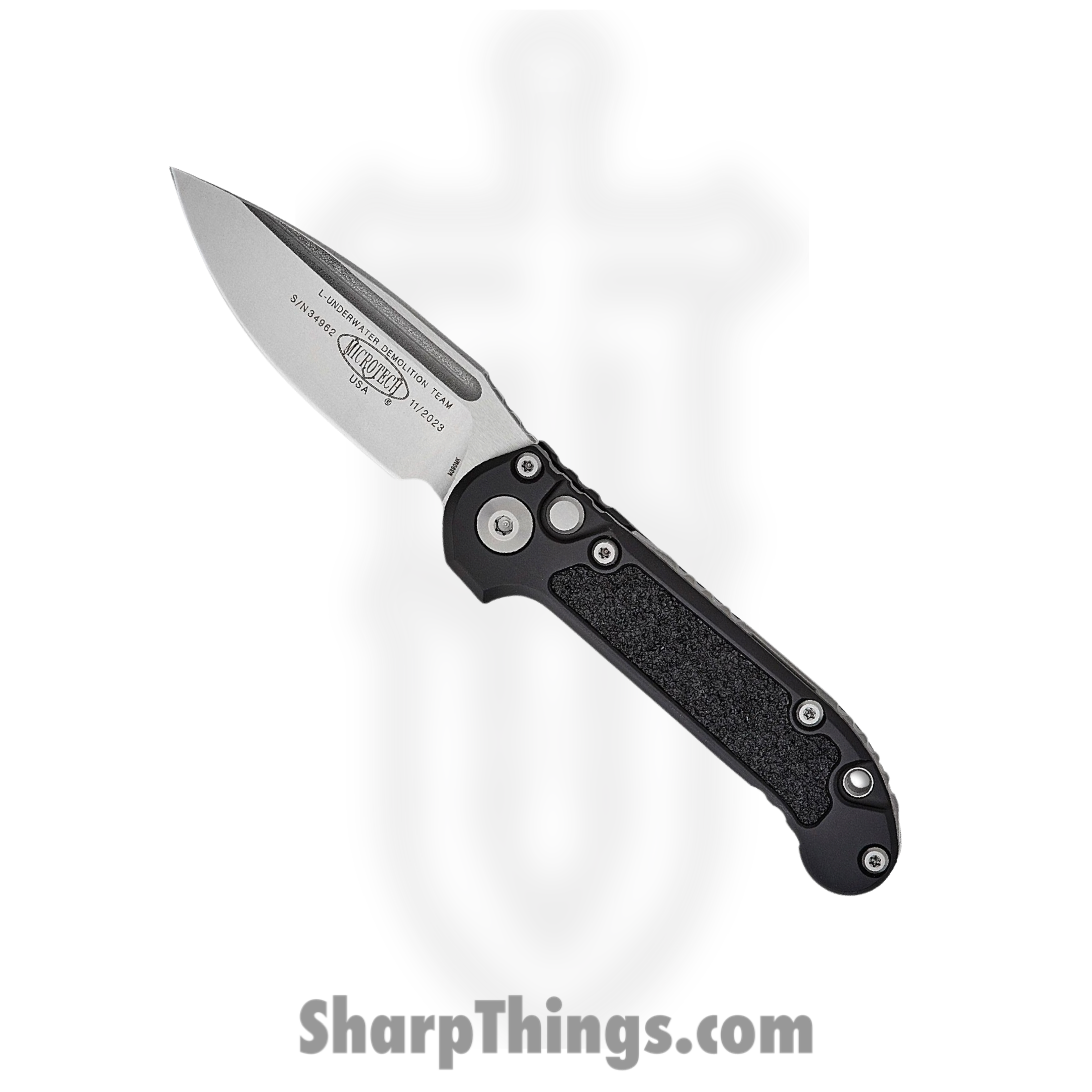 Microtech - 1135-10 - 2023 Ludt Gen III - Automatic Knife - M390MK Stonewash Drop Point - Aluminum with 3M Traction Tape Inserts - Black