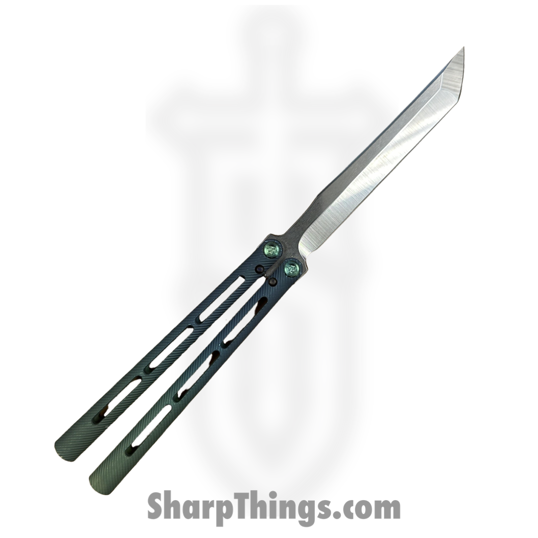 Medford Knife and Tool - MK2164TT-39A5-T4Q3-Q4 - Viceroy - Balisong - S45vn Tumbled Tanto - Titanium - Green Blue - Image 2