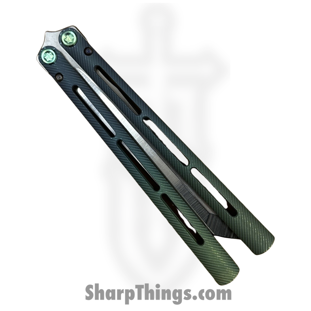 Medford Knife and Tool - MK2164TT-39A5-T4Q3-Q4 - Viceroy - Balisong - S45vn Tumbled Tanto - Titanium - Green Blue - Image 6