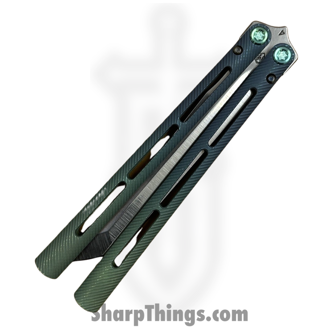 Medford Knife and Tool - MK2164TT-39A5-T4Q3-Q4 - Viceroy - Balisong - S45vn Tumbled Tanto - Titanium - Green Blue - Image 7