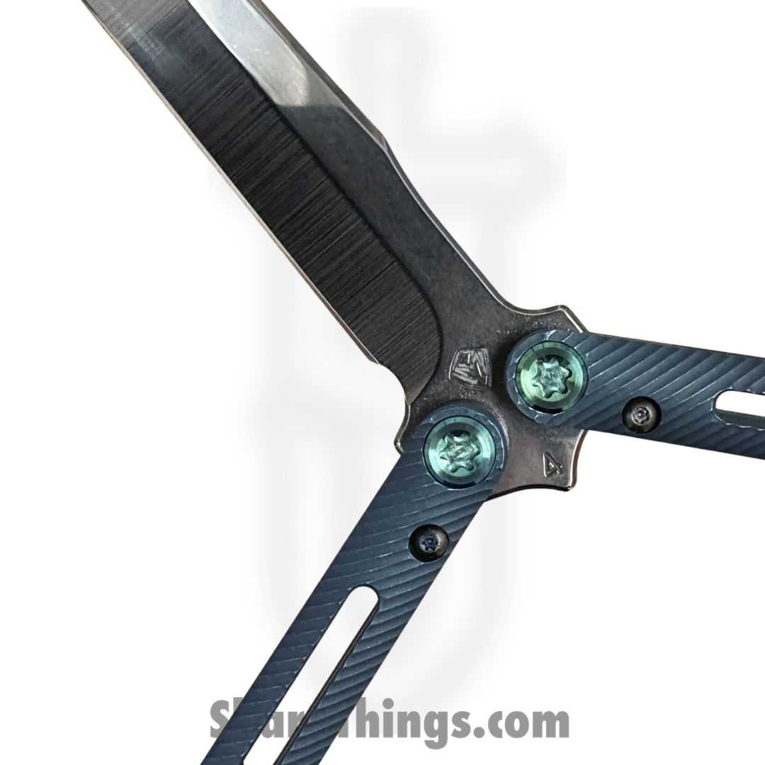 Medford Knife and Tool - MK2164TT-39A5-T4Q3-Q4 - Viceroy - Balisong - S45vn Tumbled Tanto - Titanium - Green Blue - Image 4