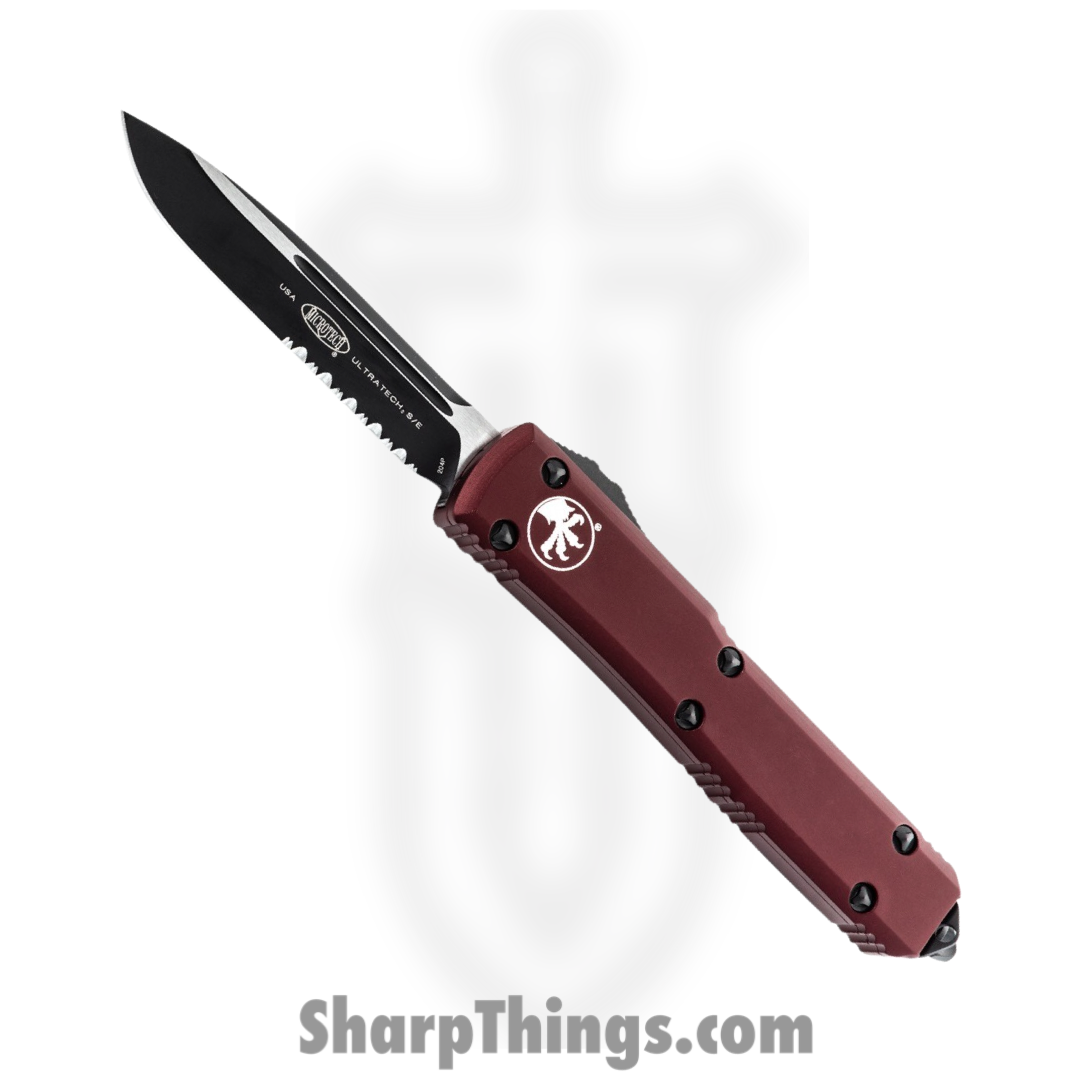 Microtech - 121-2MR - Ultratech P/S - OTF Auto - Black Drop Point - 6061-T6 Aluminum - Merlot Red