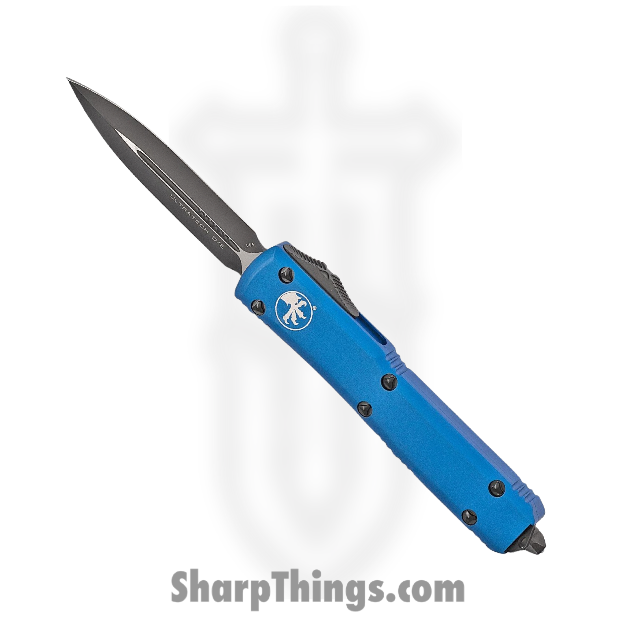 Microtech - 122-1BL - Ultratech D/E - OTF Auto - Black Dagger - 6061-T6 Aluminum - Blue