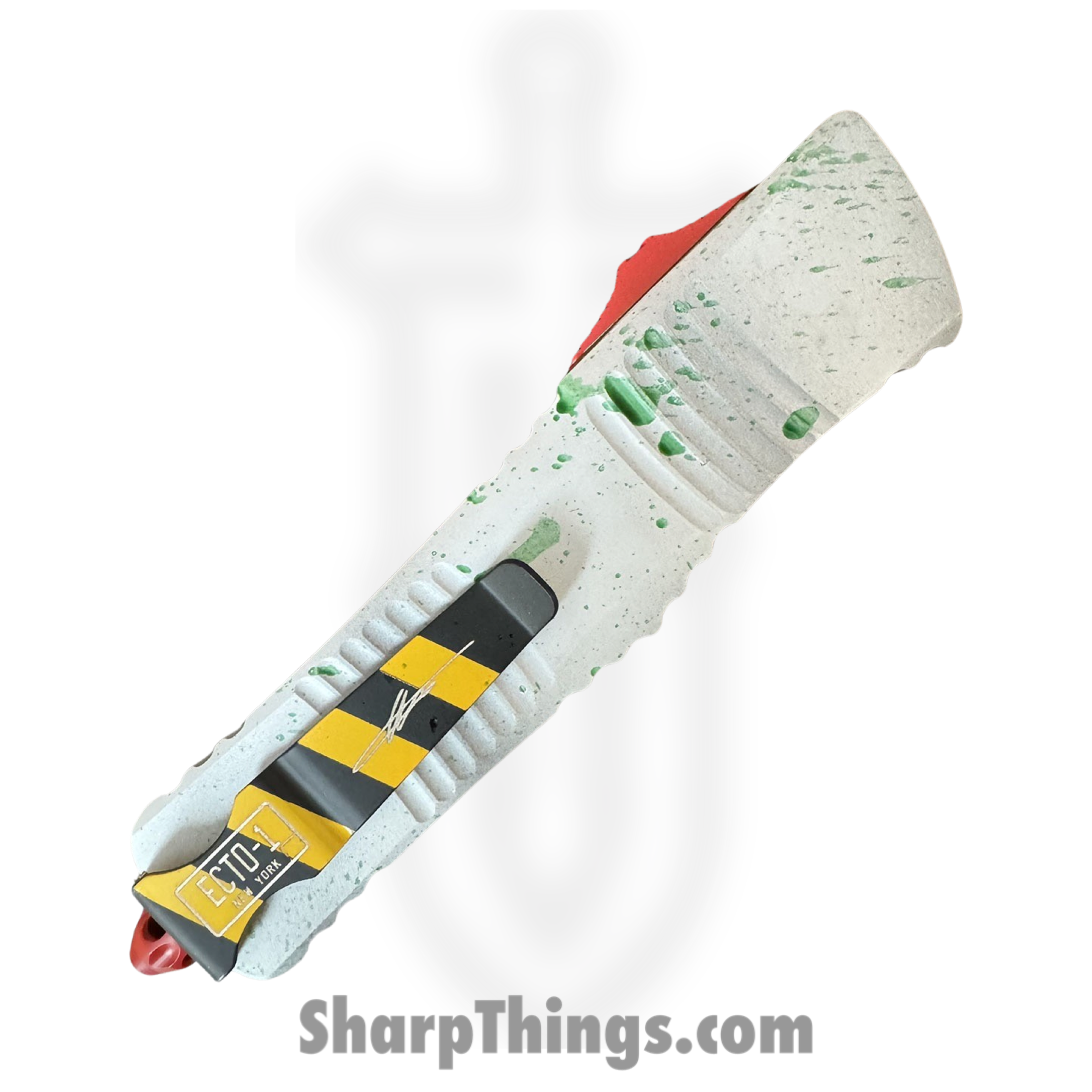 Microtech - 142-1GBS - Combat Troodon D/E Ghost Busters - OTF Auto - M390MK Cerakote Dagger - 6061-T6 Aluminum - White - Image 3