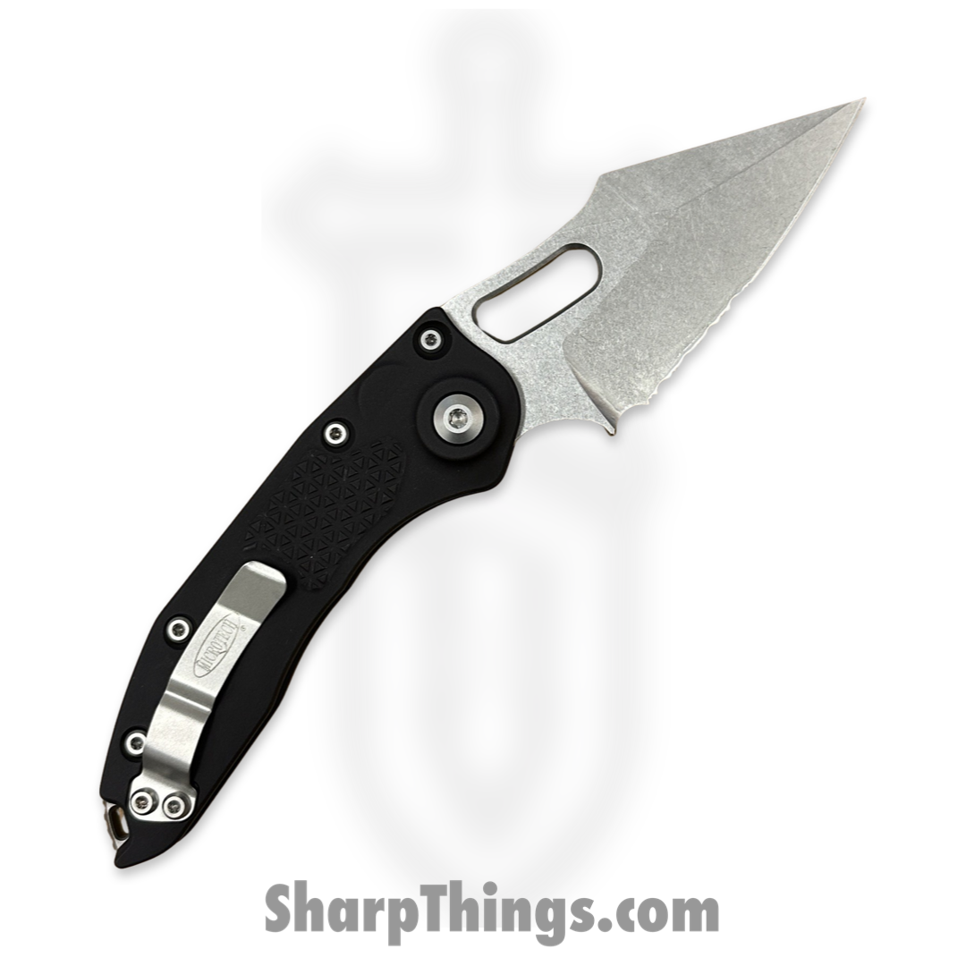 Microtech - 169-11 - Stitch P/S - Automatic Knife - Stonewash Spear Point - 6061-T6 Aluminum - Black - Image 2