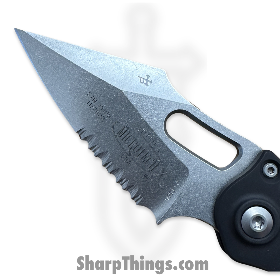 Microtech - 169-11 - Stitch P/S - Automatic Knife - Stonewash Spear Point - 6061-T6 Aluminum - Black - Image 3