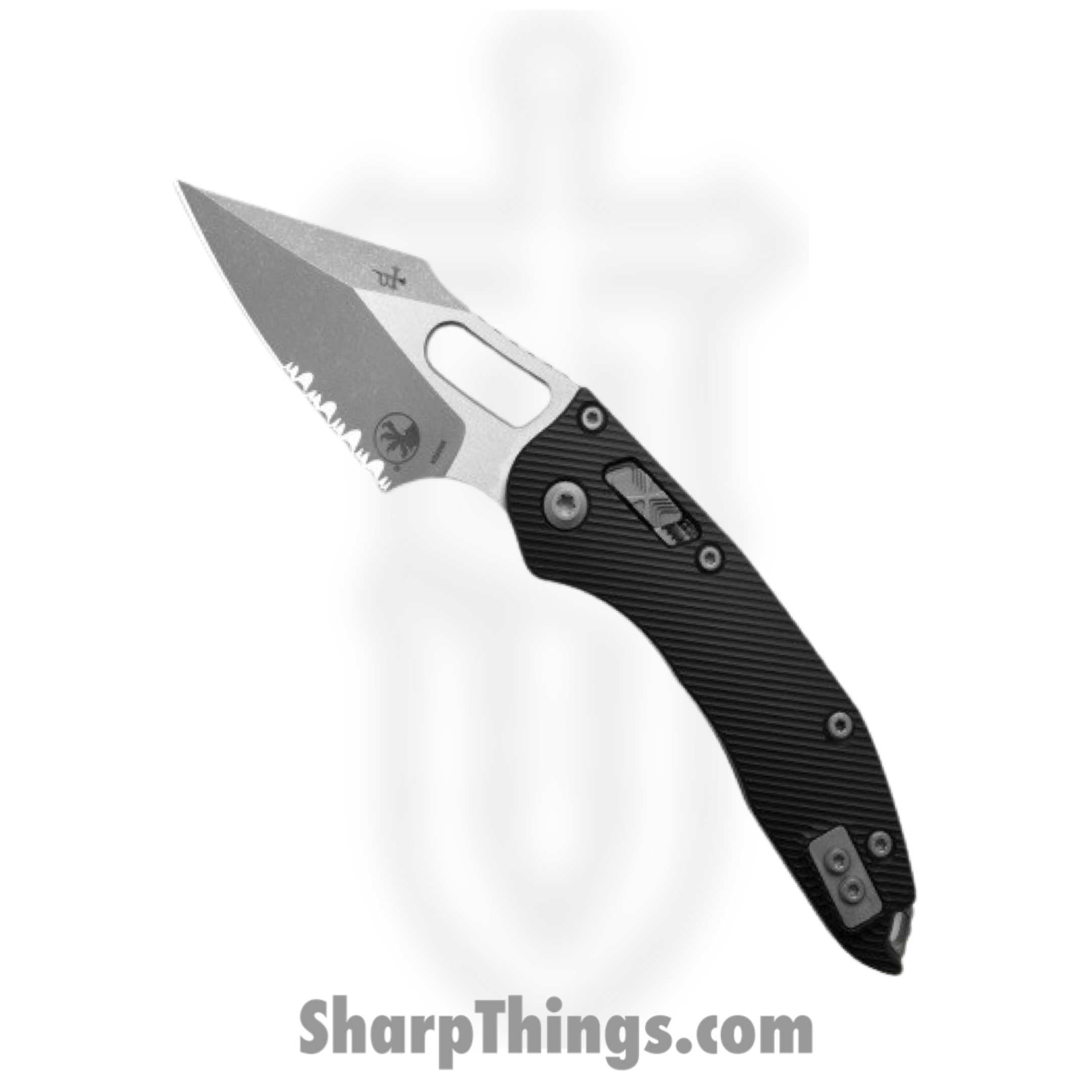 Microtech - 169RL-11APFL - Stitch RAM-LOK - Folding Knife - M390MK Stonewash Wharncliffe Serrated - Aluminum - Black