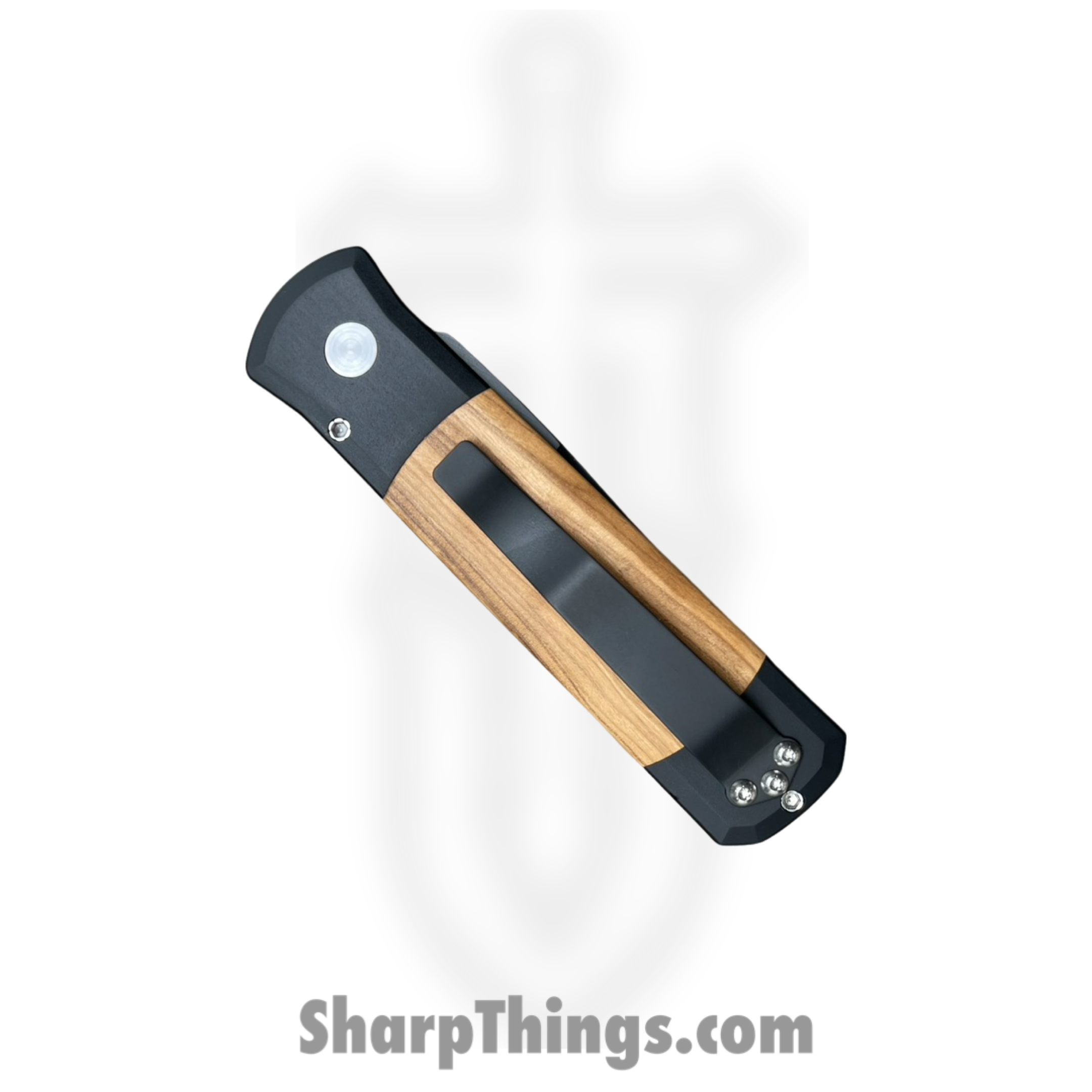 ProTech - 707-Olive - Godson - Automatic Knife - 154CM DLC Bayonet - 6061-T6 Aluminum with Olivewood Inlay - Brown|Black - Image 2