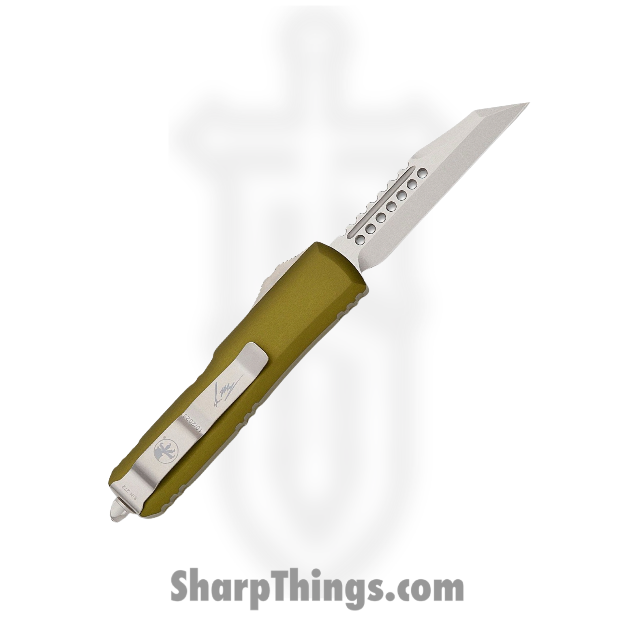Microtech - 719W-10ODS - UTX-85 - OTF Auto - Stonewash Warhound - 6061-T6 Aluminum - OD Green - Image 2