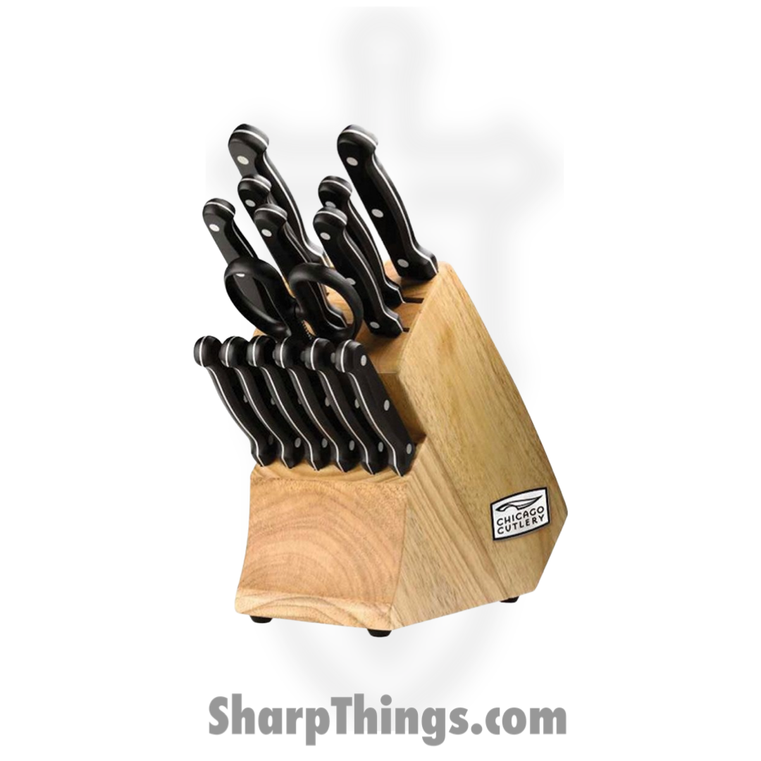 Chicago Cutlery - C01034 - Essentials 15 Piece Block Set - Fixed Blade Knife - High Carbon Stainless - Polymer - Black