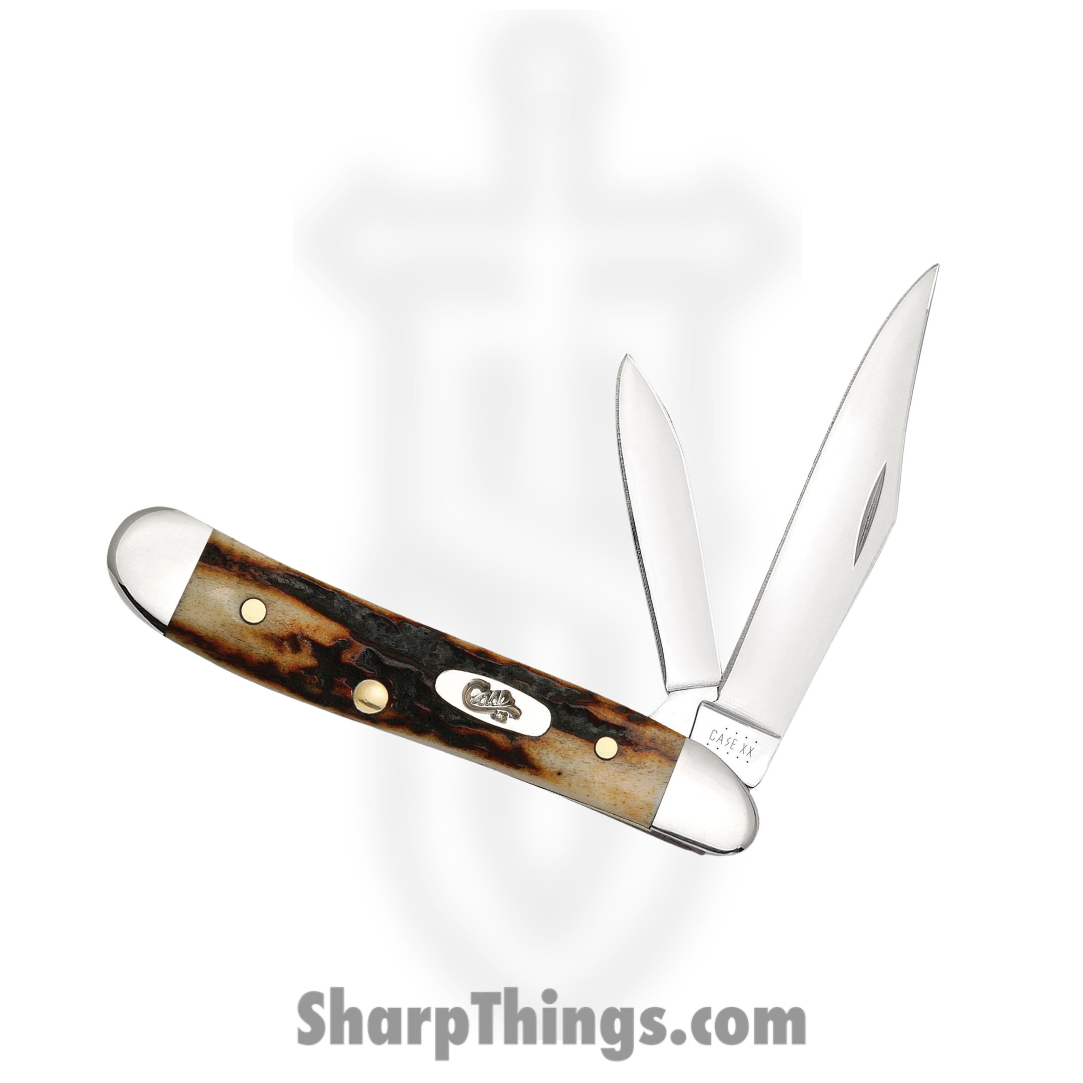 Case Cutlery - CA09443 - Peanut - Folding Knife - Tru-Sharp Surgical Stainless Steel Mirror Polished Multi - Red Stag - Brown