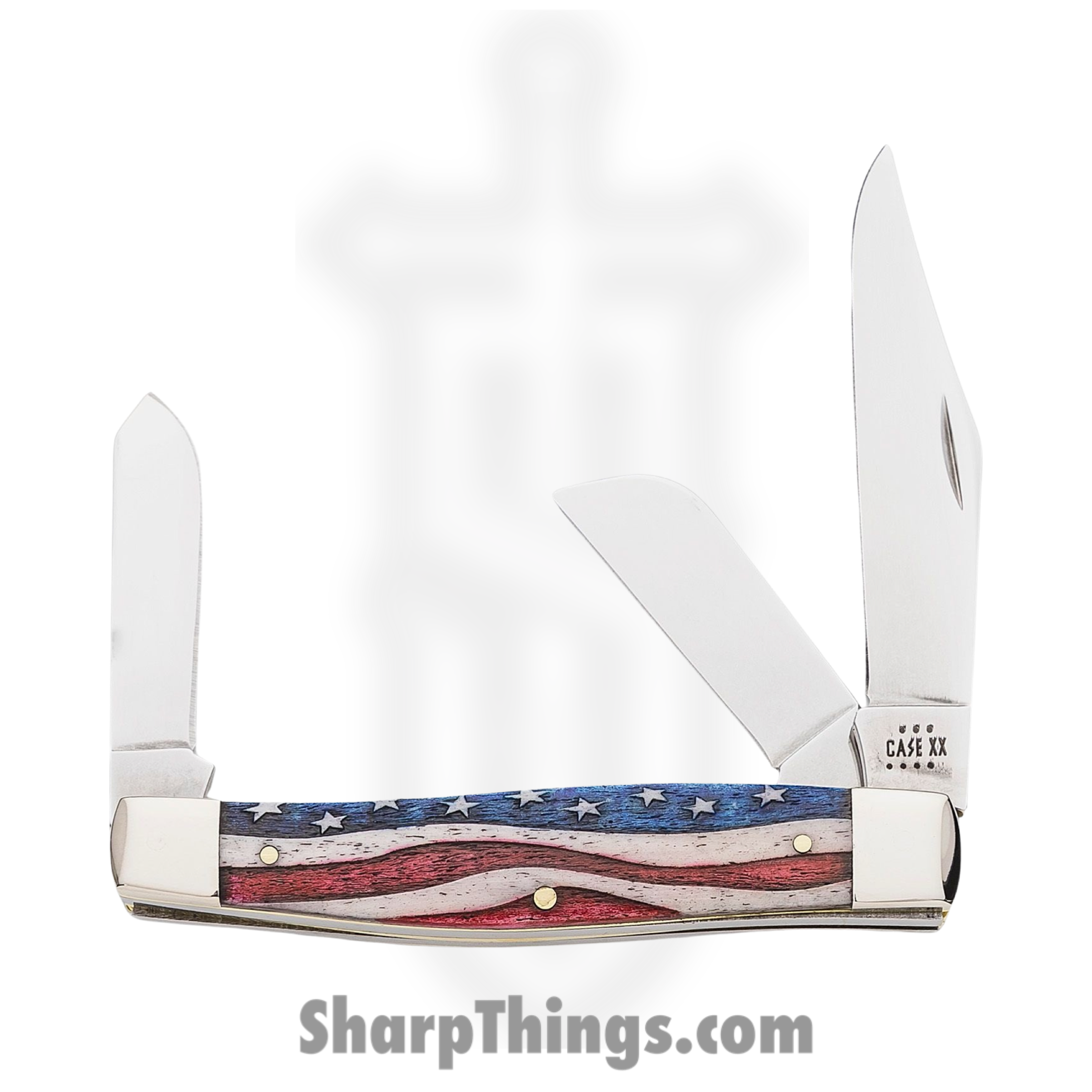 Case Cutlery - CA64142 - Large Stockman - Folding Knife - Tru-Sharp Surgical Stainless Steel Mirror Polished Multi - Smooth Natural Bone - Star Spangled - Image 3