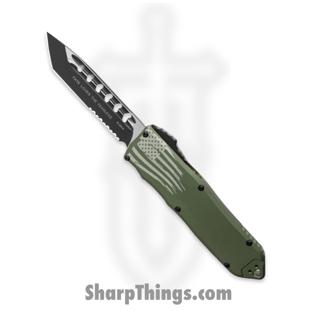Guardian Tactical - GT108222 - Recon Elite - Automatic OTF - Elmax - 2-Tone Tanto - Partly Serrated - OD Green