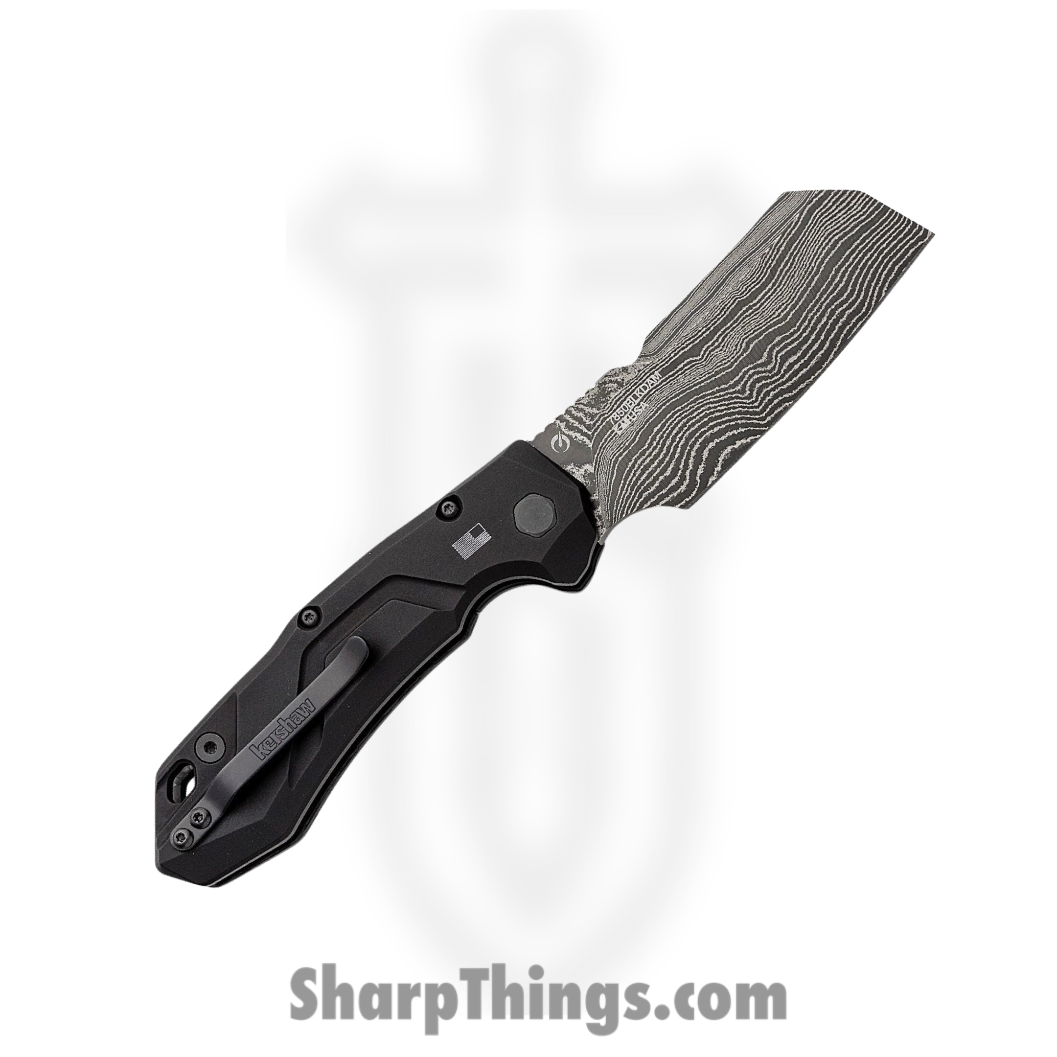 Kershaw - 7850BLKDAM - Launch 14 - Automatic Knife - Damascus Cleaver - 6061-T6 Aluminum with CF Scale - Black - Image 2