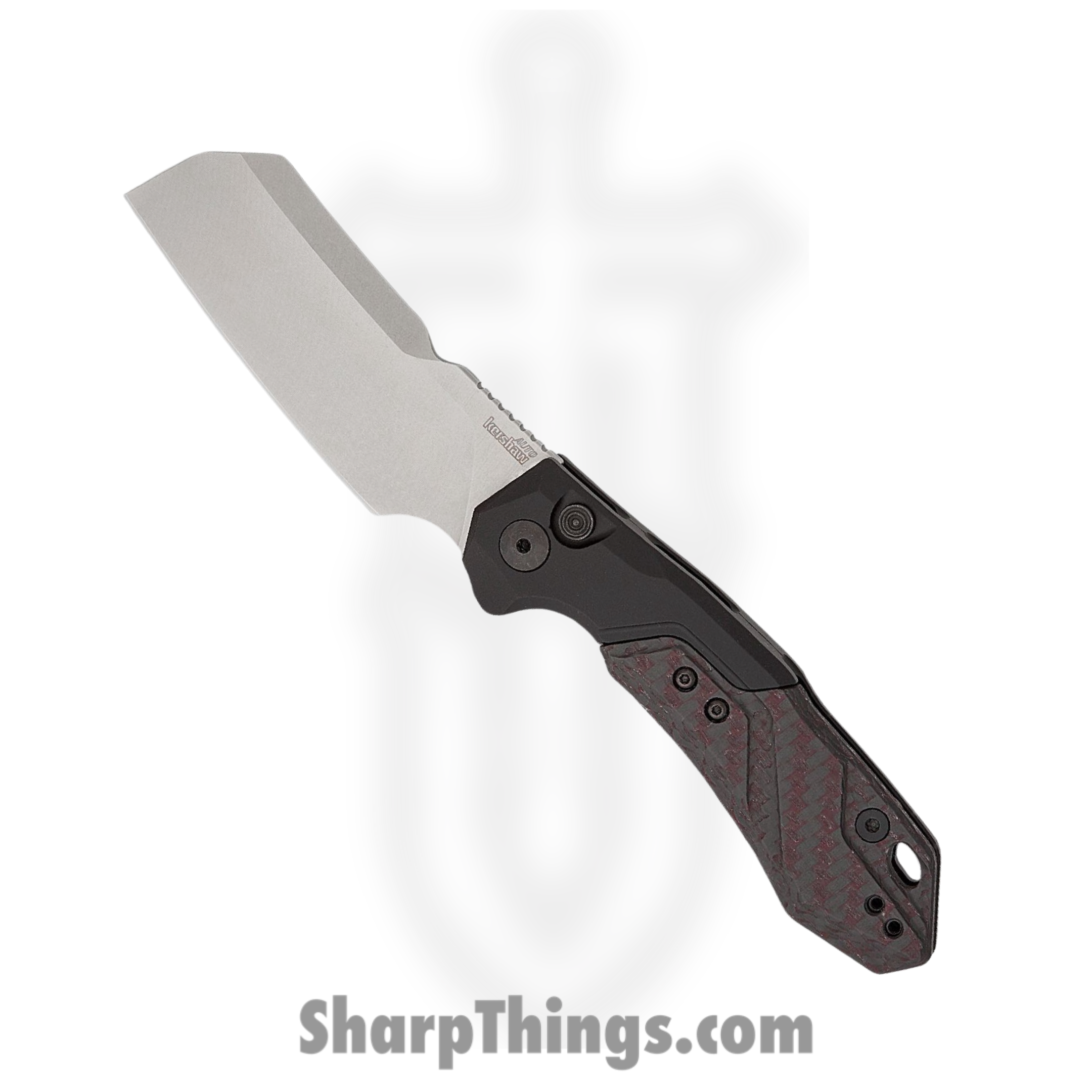 Kershaw - 7850RDSW - Launch 14 - Automatic Knife - CPM-154 Stonewash Cleaver - 6061-T6 Aluminum with Red CF Scale - Red|Black
