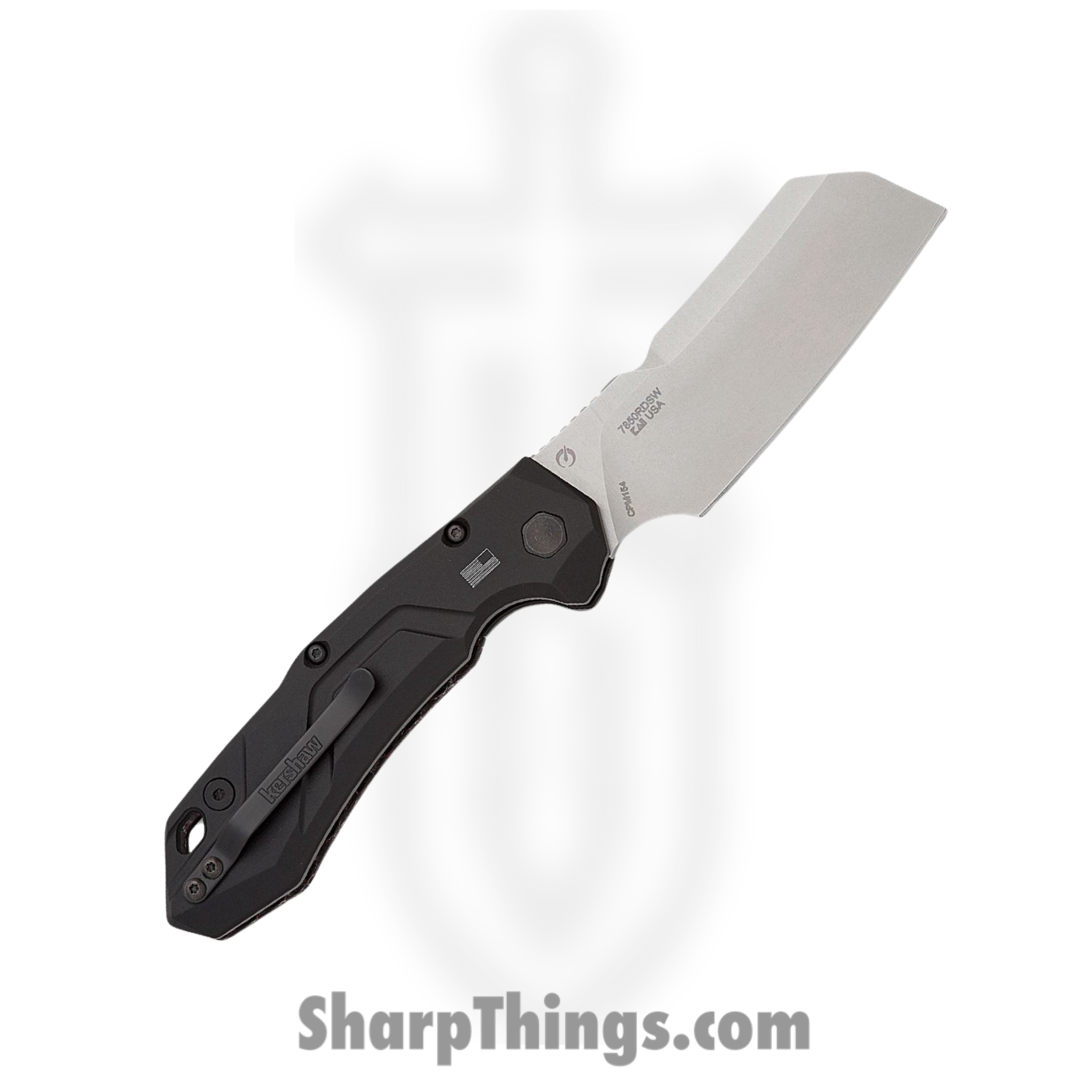 Kershaw - 7850RDSW - Launch 14 - Automatic Knife - CPM-154 Stonewash Cleaver - 6061-T6 Aluminum with Red CF Scale - Red|Black - Image 2