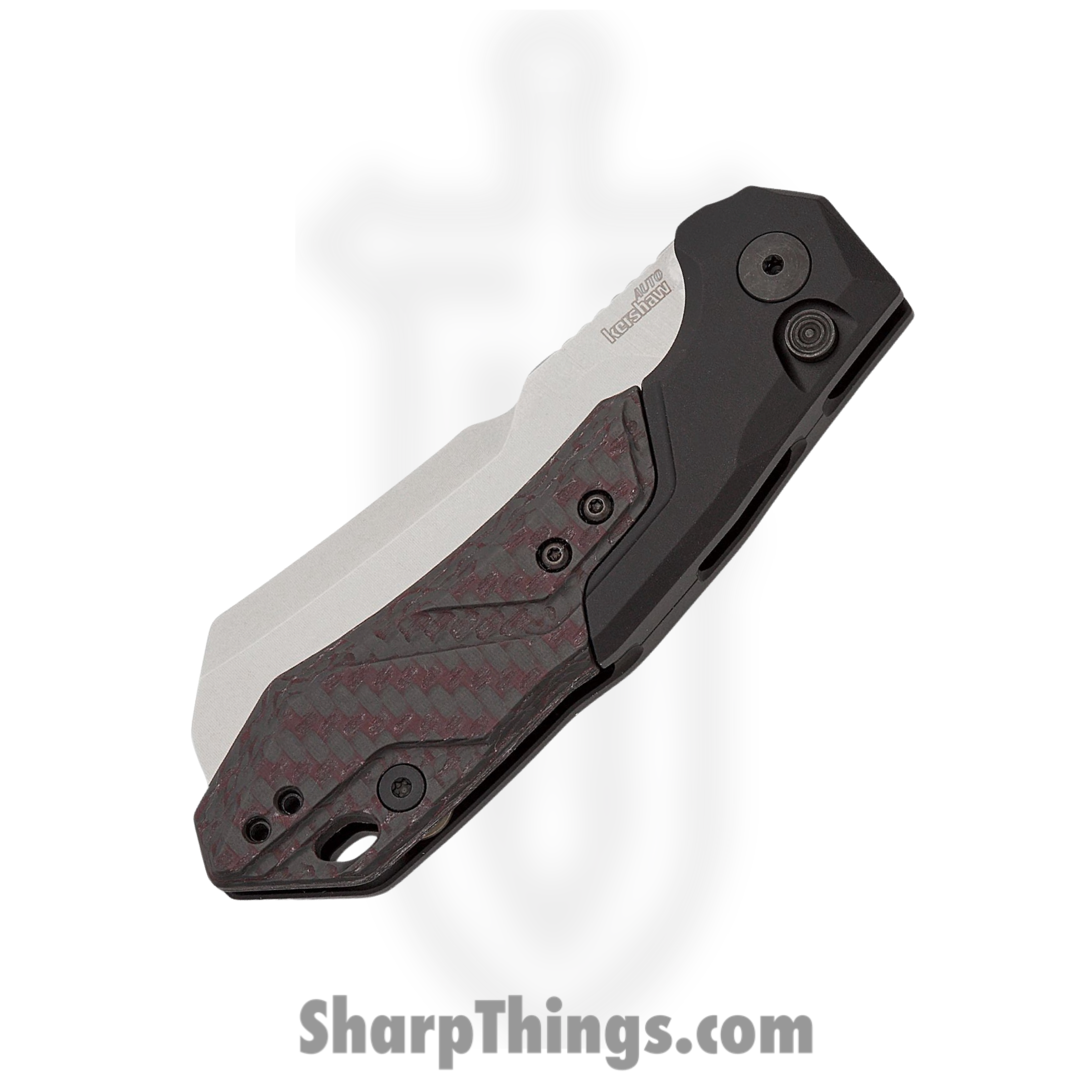 Kershaw - 7850RDSW - Launch 14 - Automatic Knife - CPM-154 Stonewash Cleaver - 6061-T6 Aluminum with Red CF Scale - Red|Black - Image 3